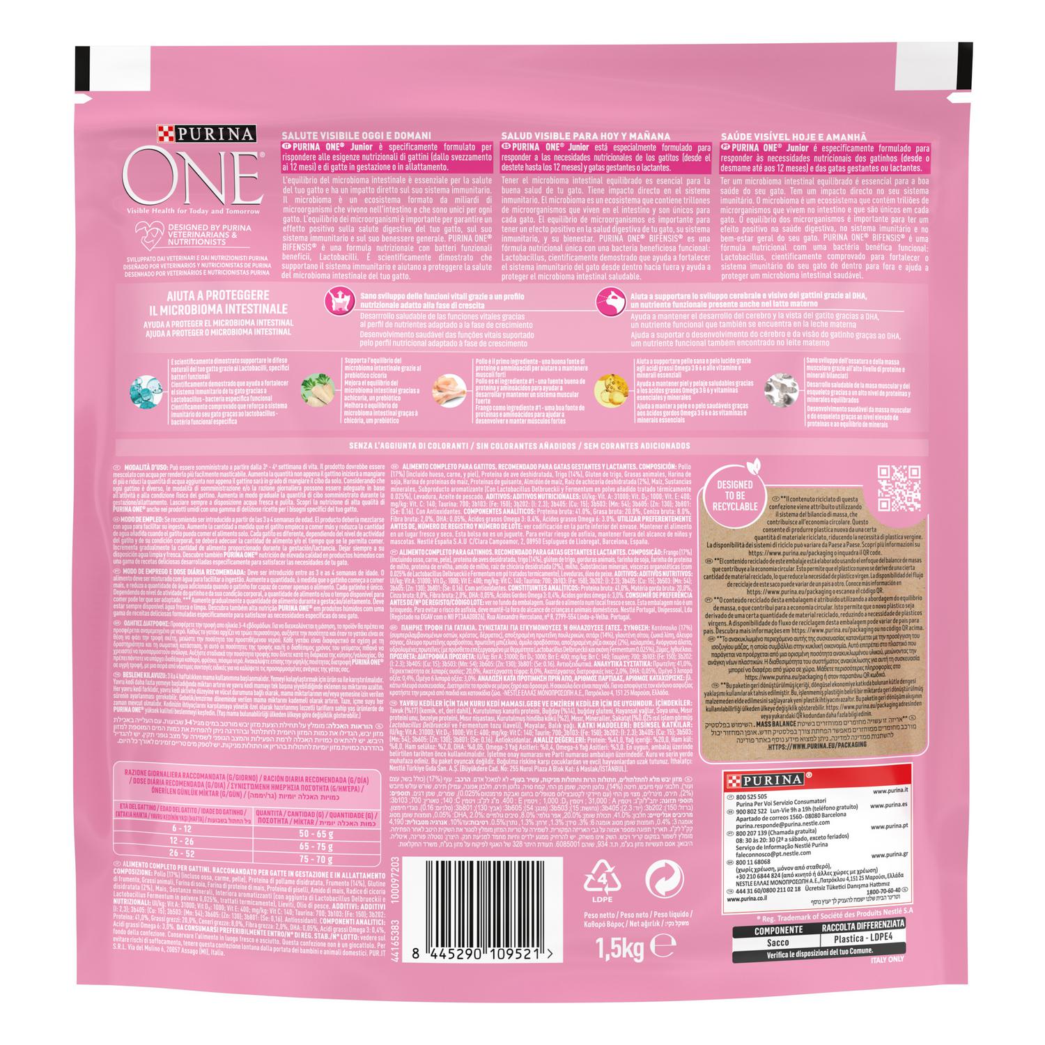 Pienso de pollo para gatos junior Purina One 1,5 kg