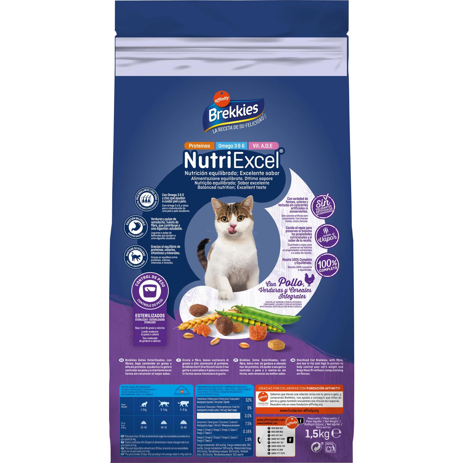 Pienso de pollo para gato esterilizado Brekkies Excel 1,5 kg