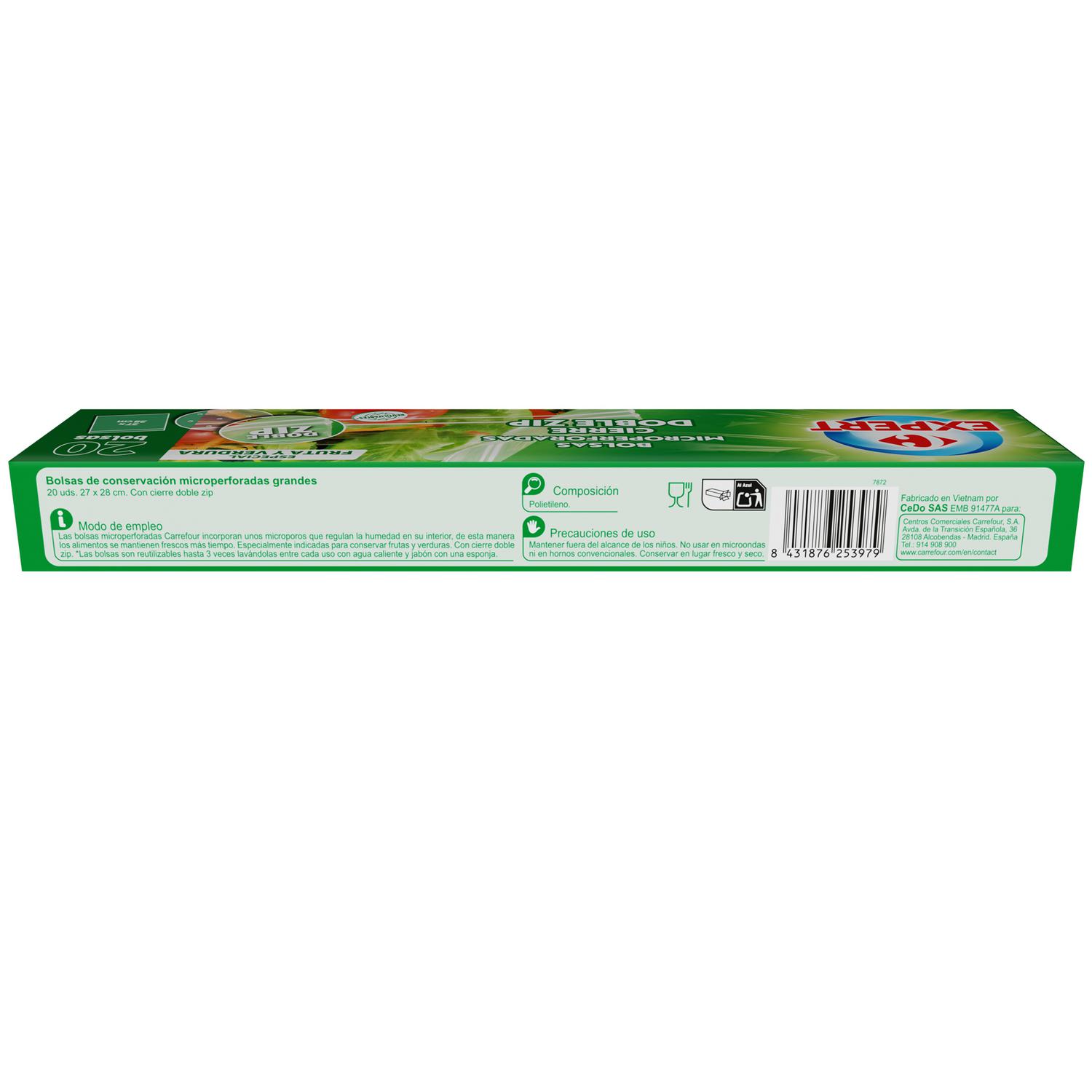Bolsas microperforadas cierre doble zip grandes Carrefour Expert 20 ud.