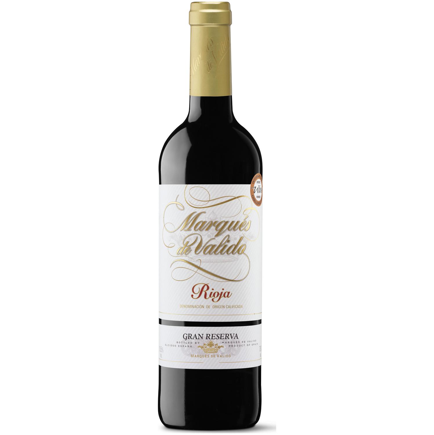 Vino tinto gran reserva Marqués de Valido D.O.Ca Rioja 75 cl.