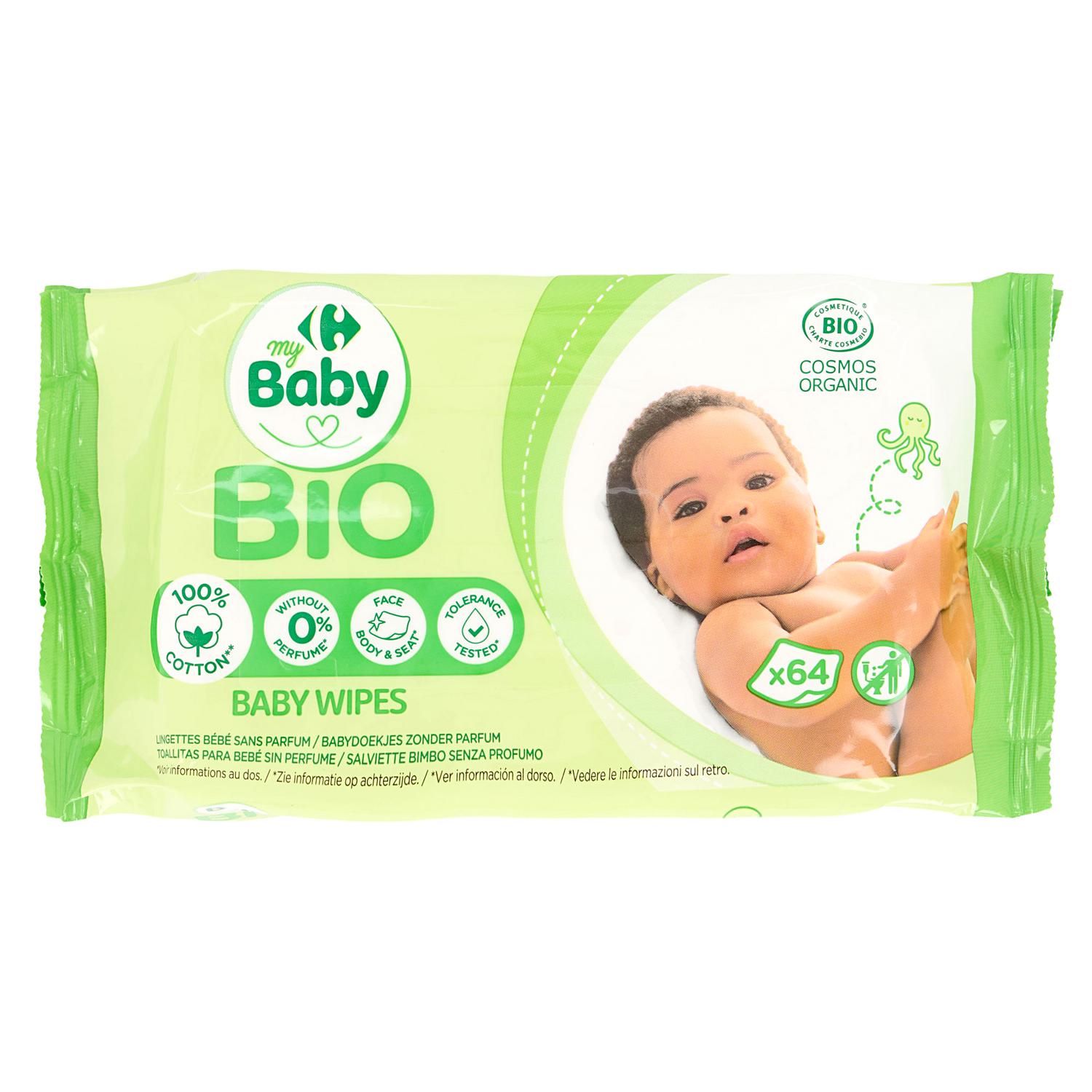 Toallitas para bebé sin perfume ecológicas Carrefour Bio 64 ud.