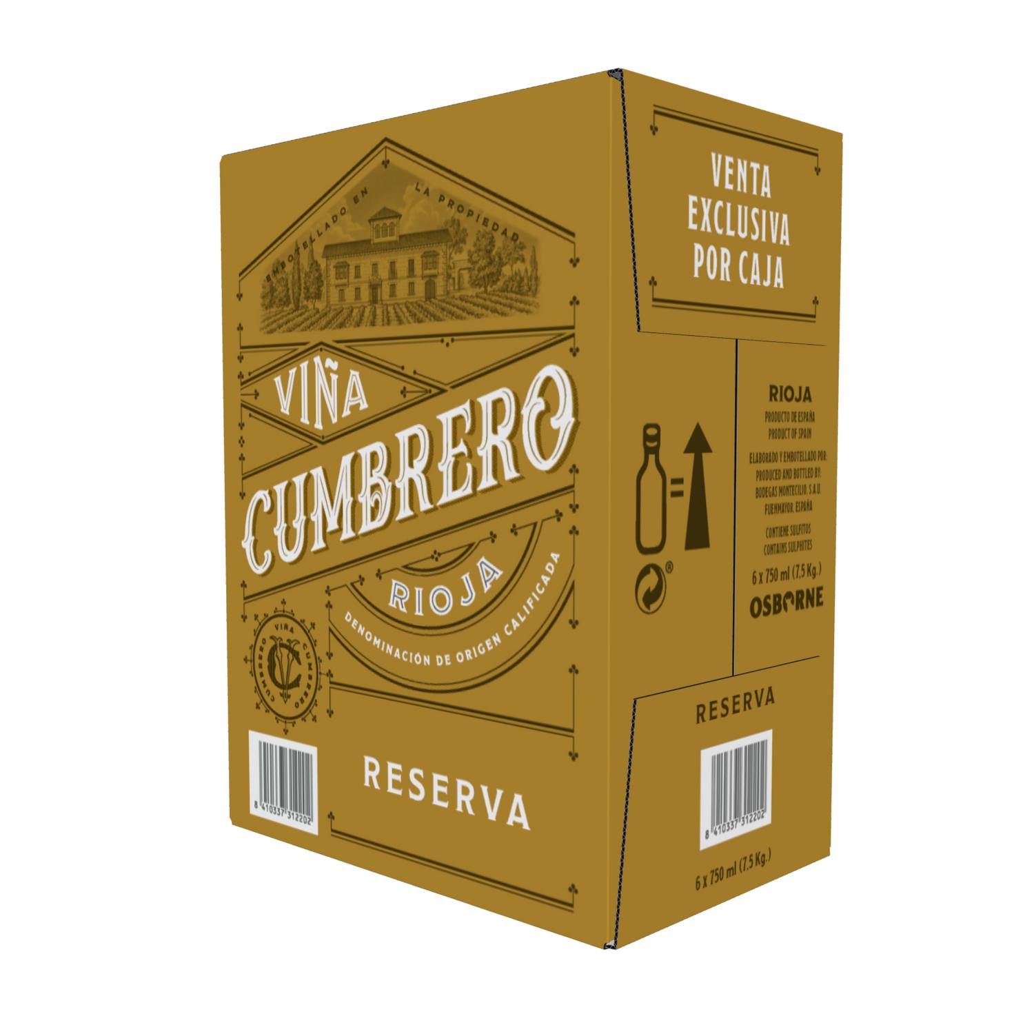Vino tinto reserva tempranillo Viña Cumbrero D.O.Ca Rioja pack de 6 botellas de 75 cl.
