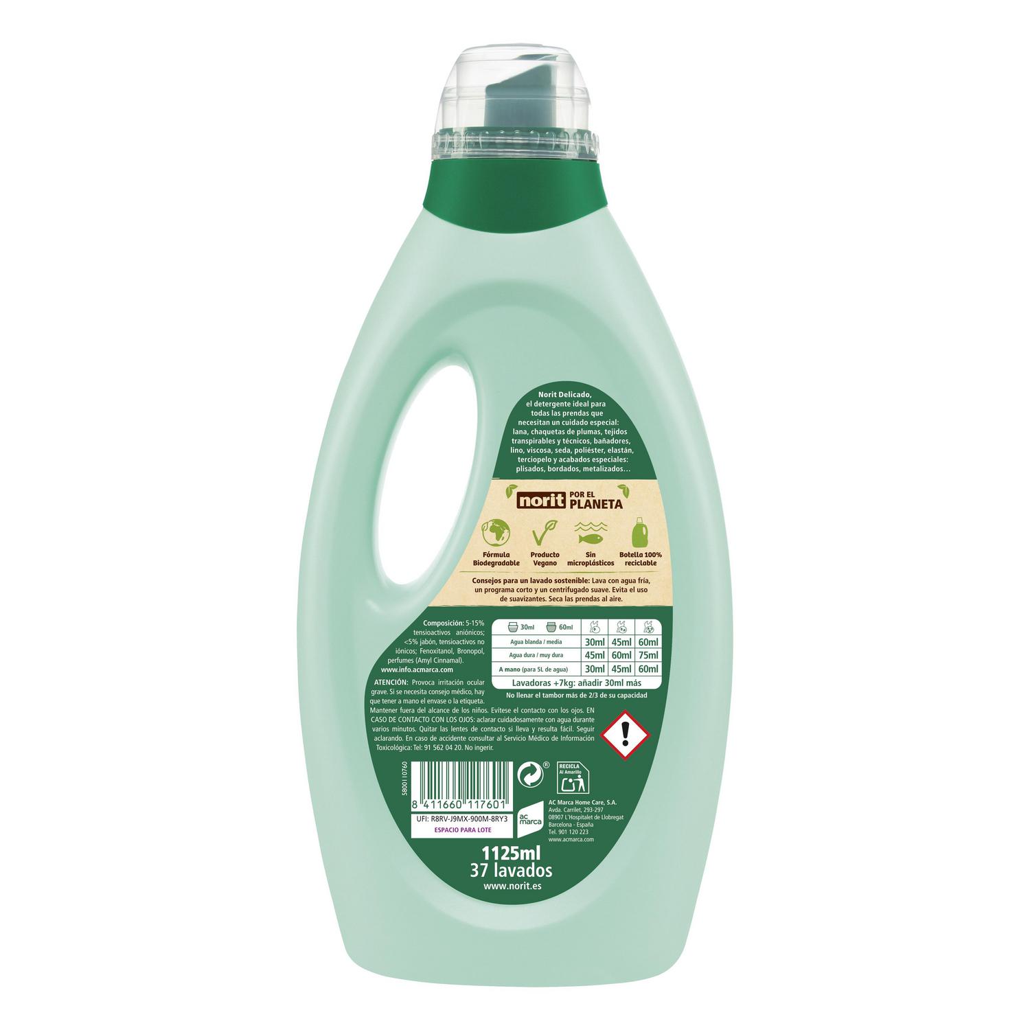 Detergente líquido prendas delicadas Norit 37 lavados.