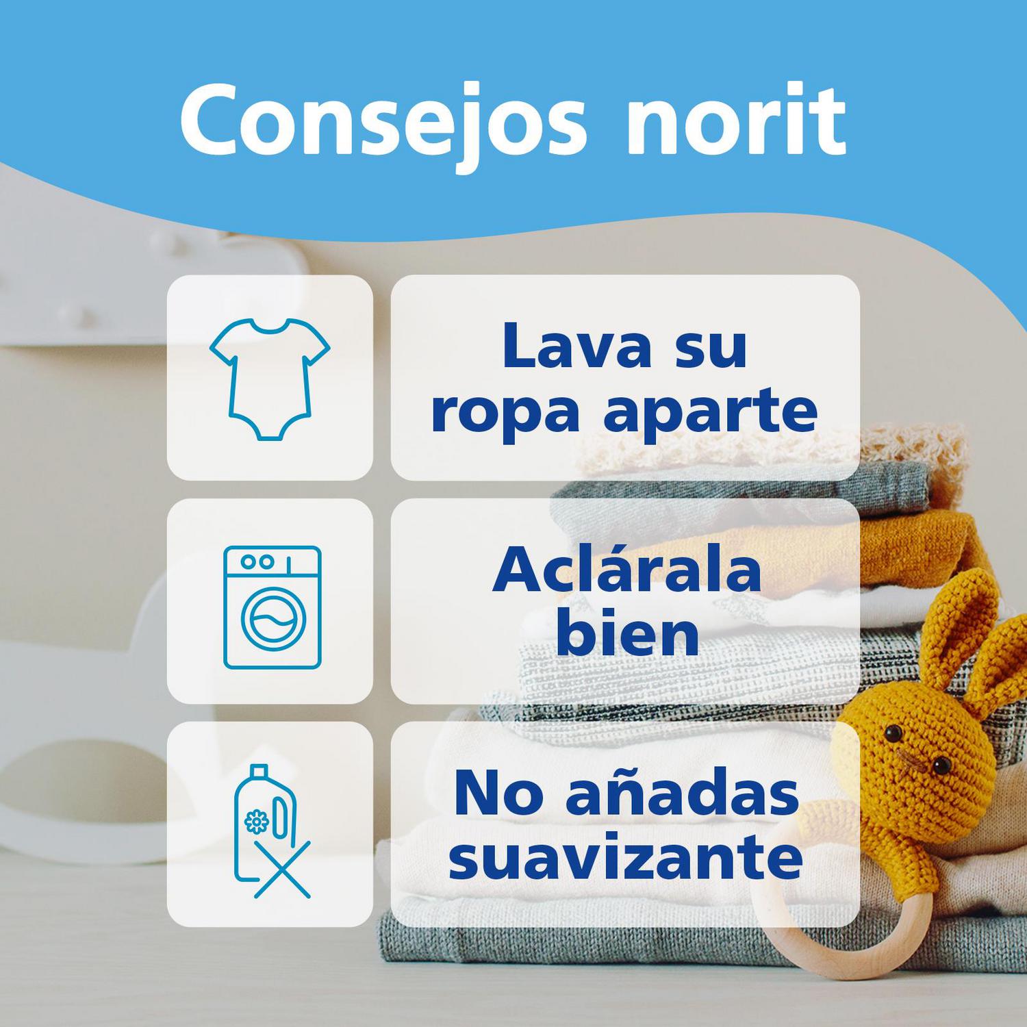 Detergente líquido para ropa de bebé sin alérgenos Norit 32 lavados.