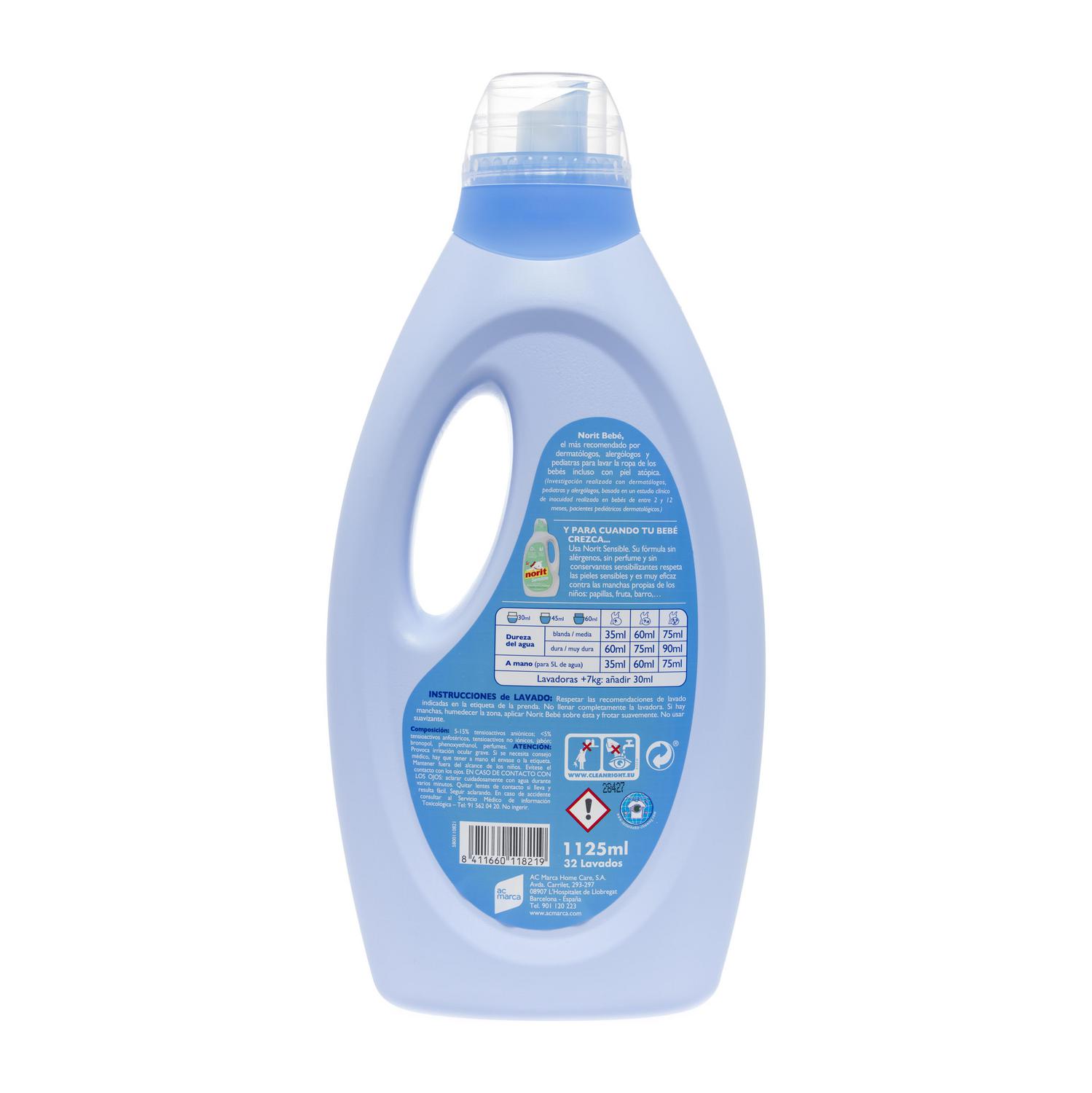 Detergente líquido para ropa de bebé sin alérgenos Norit 32 lavados.