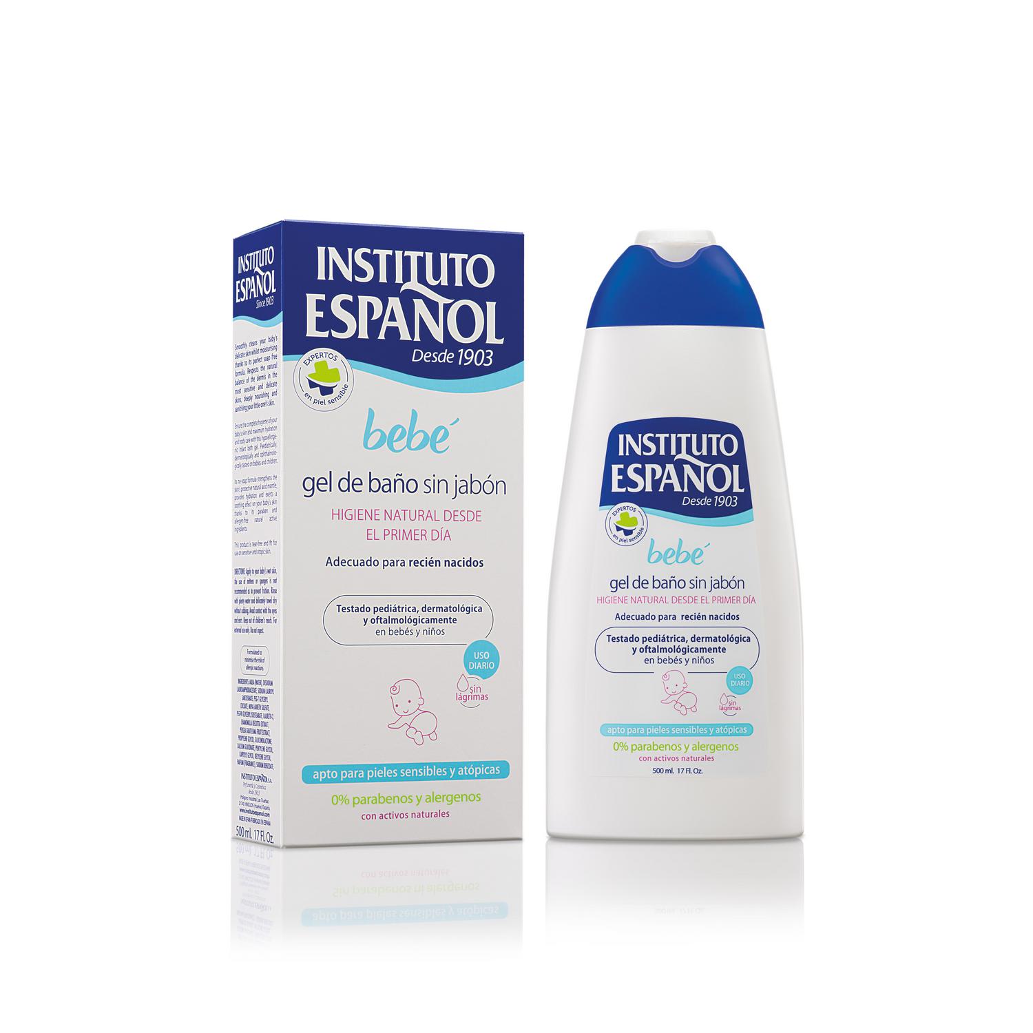 Gel suave sin jabón bebé Instituto Español sin gluten y sin lactosa 500 ml.