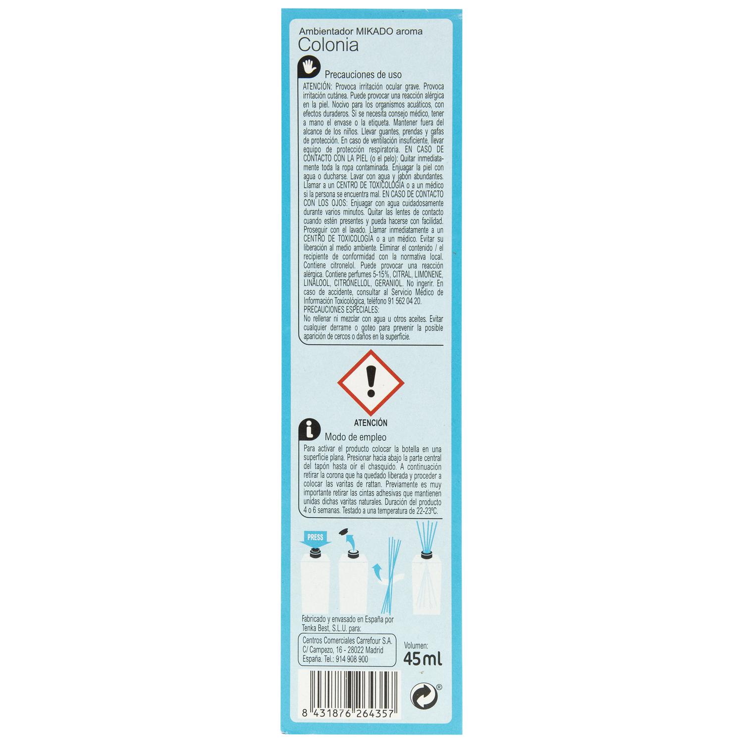 Ambientador de varillas colonia Carrefour 45 ml.