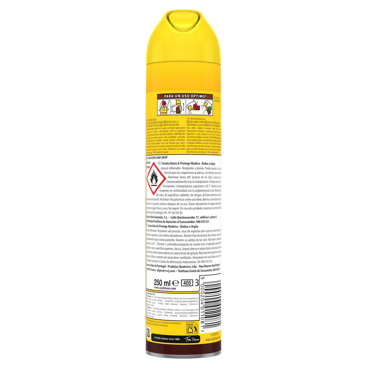 Limpiamuebles con aceite nutritivo ambar y argán Pronto 250 ml.