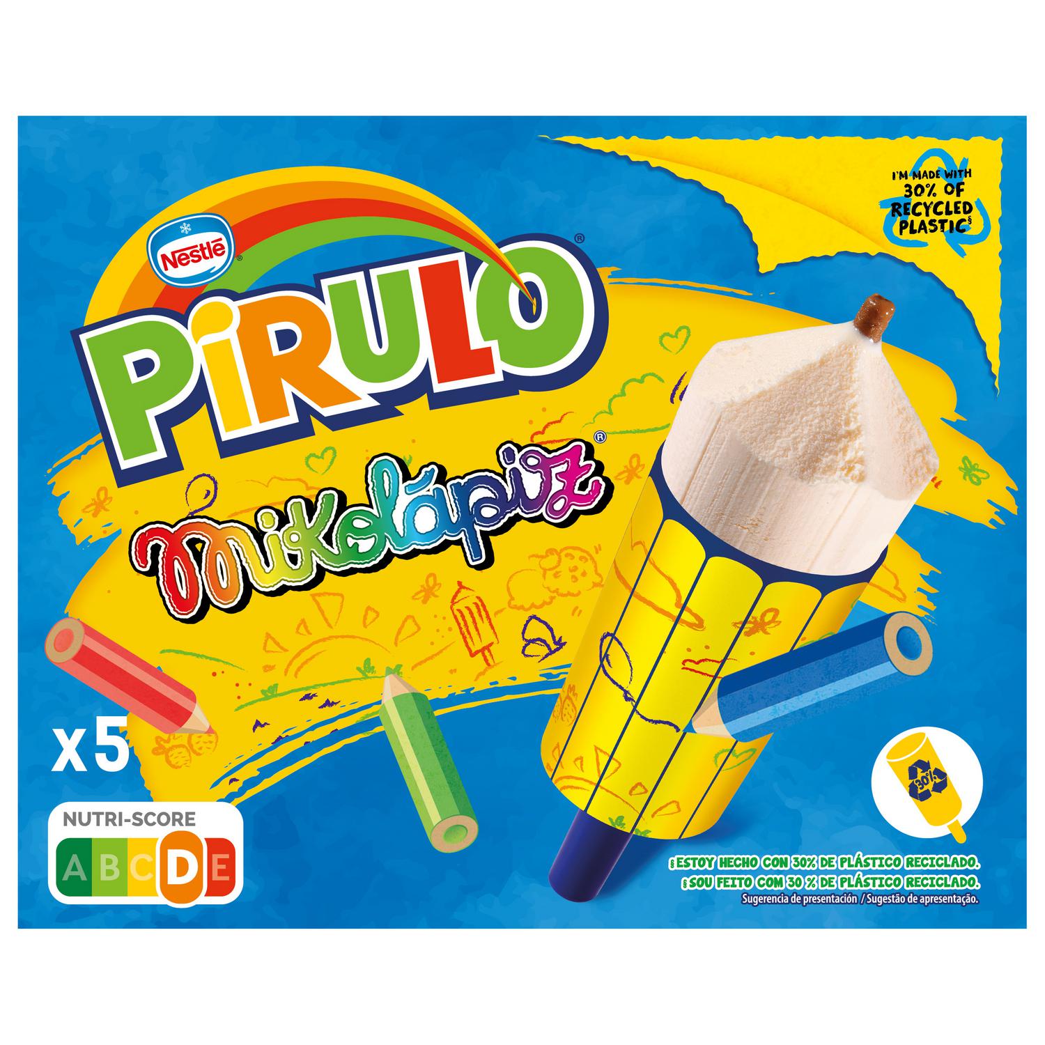 Helado sabor a vainilla con relleno al cacao Pirulo Mikolápiz sin gluten 5 ud.