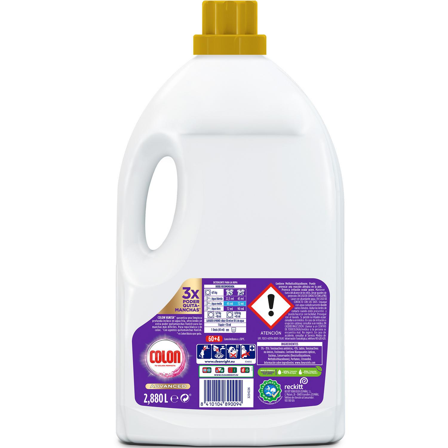Detergente y quitamanchas líquido Vanish Colon 60 lavados.