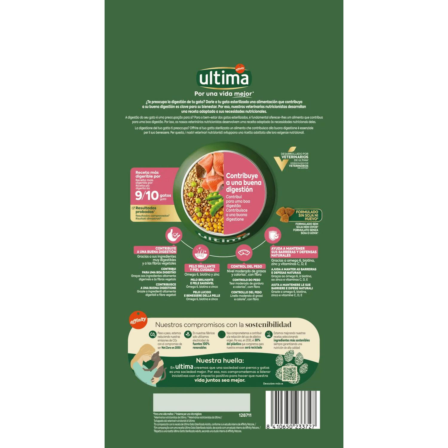 Pienso esterilizado digestivo de trucha para gato Ultima 1,5 kg.