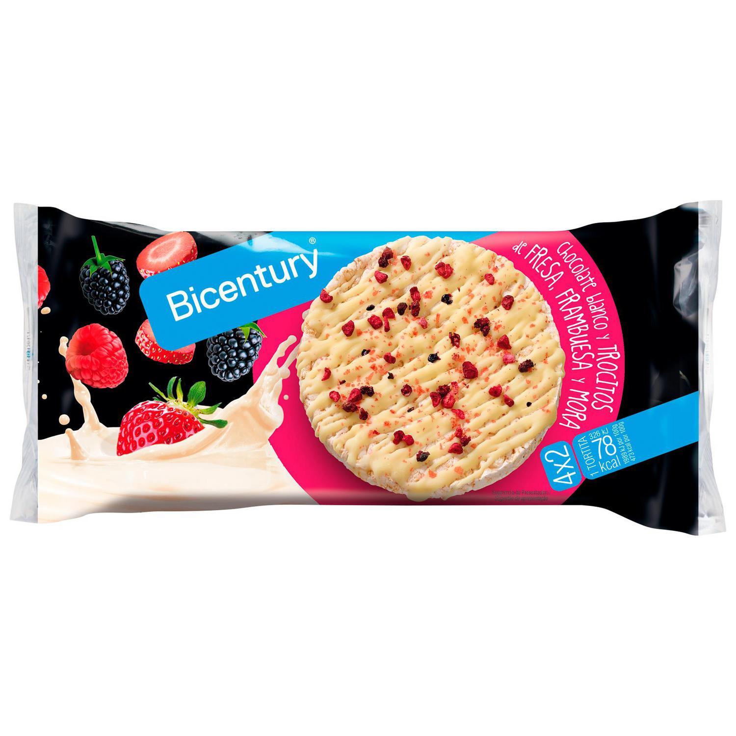 Tortitas de arroz con chocolate blanco y frutos rojos Bicentury 132 g.