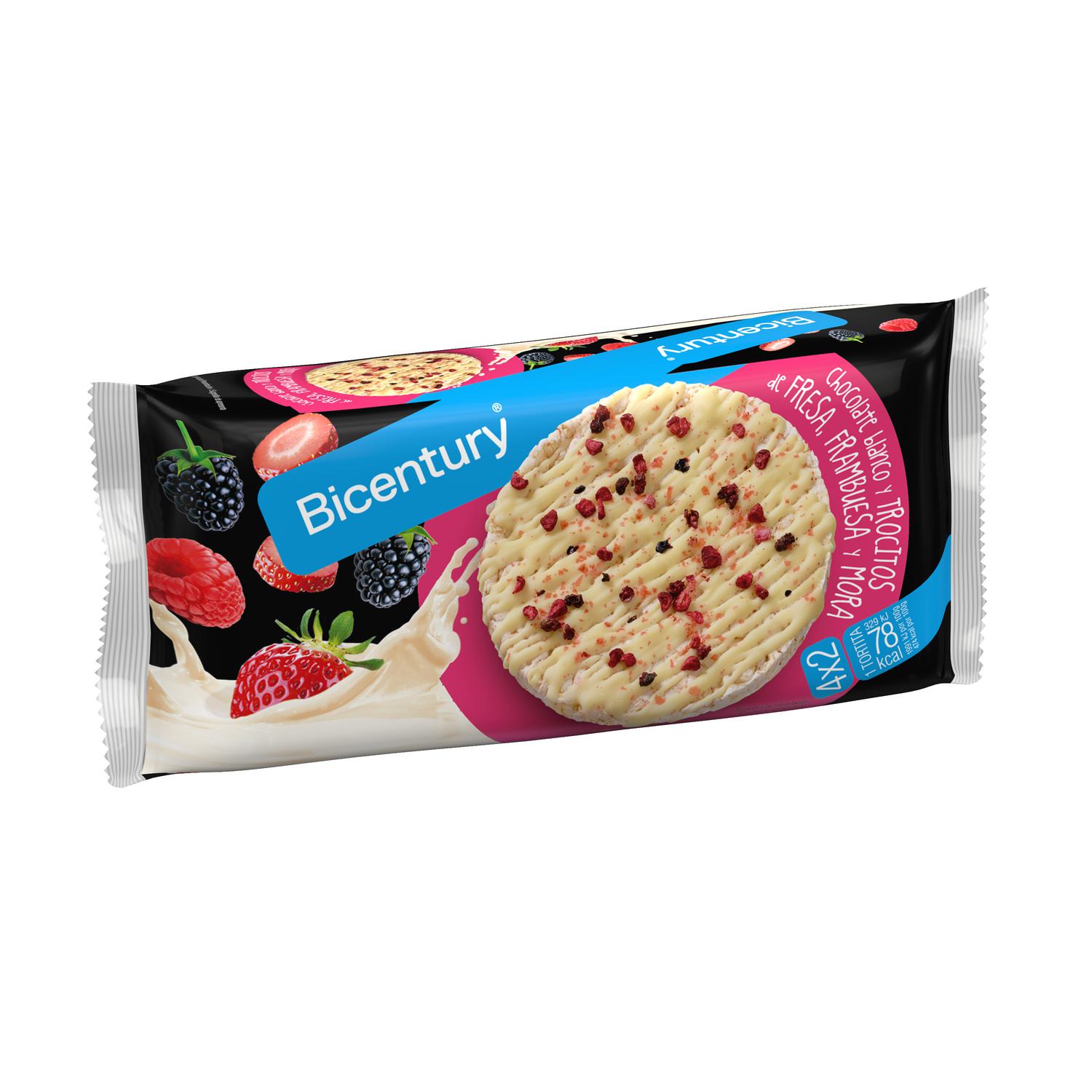 Tortitas de arroz con chocolate blanco y frutos rojos Bicentury 132 g.
