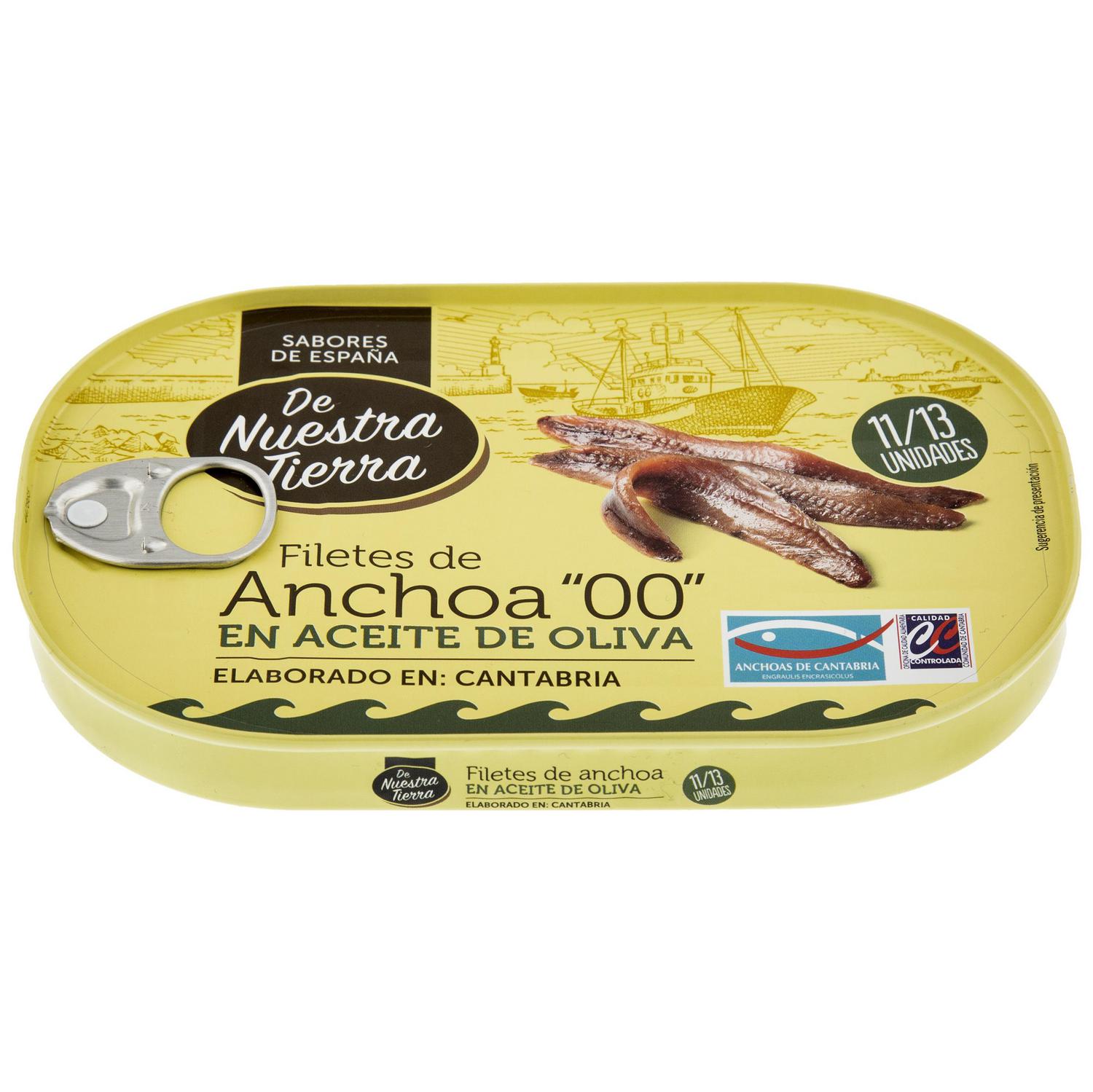 Filetes de anchoa del Cantábrico en aceite de oliva De Nuestra Tierra 60 g.