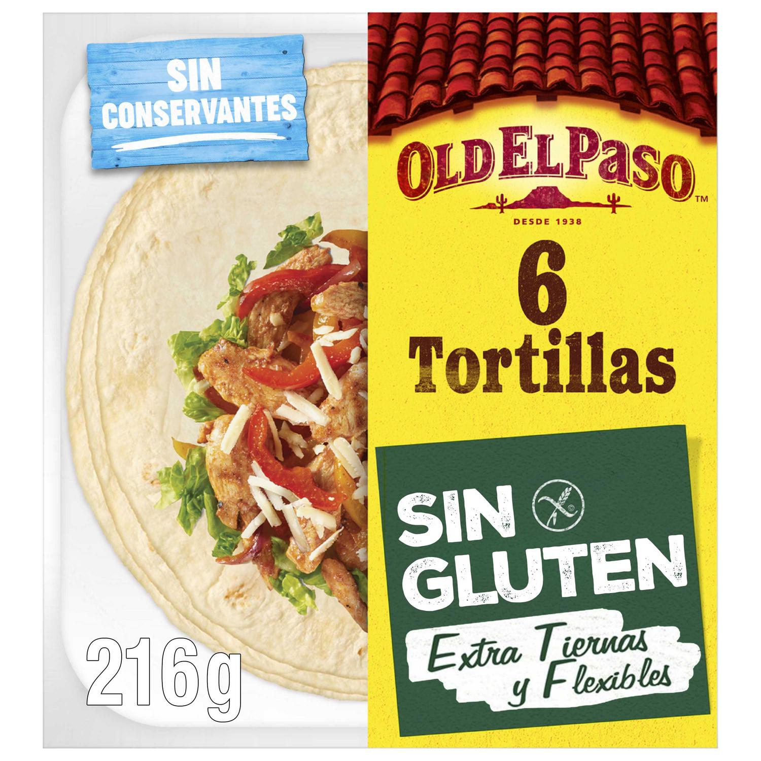Tortillas mexicanas extra tiernas Old El Paso sin gluten pack de 6 unidades de 36 g.