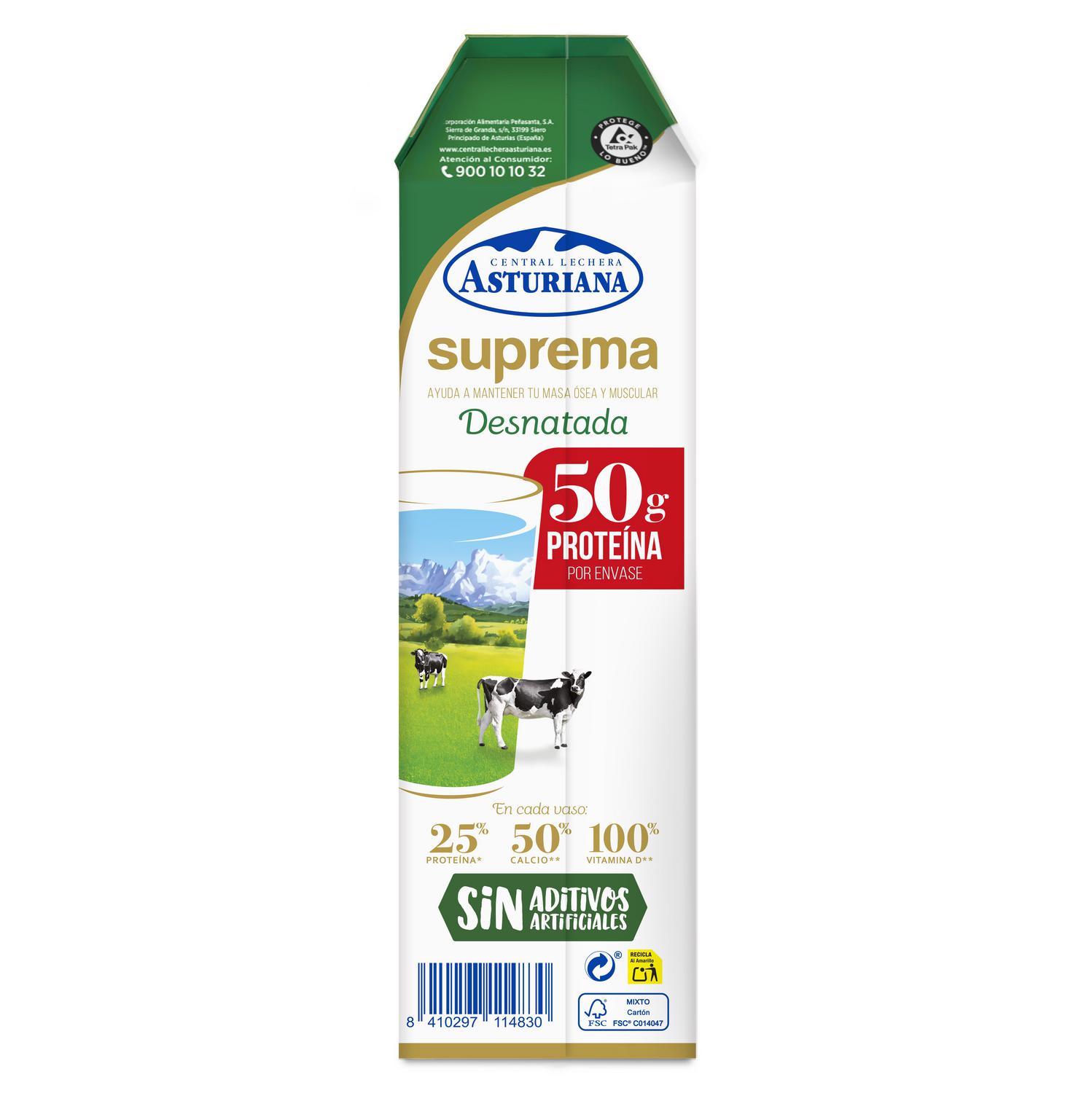 Leche desnatada ultrafiltrada Central Lechera Asturiana sin lactosa brik 1 l.