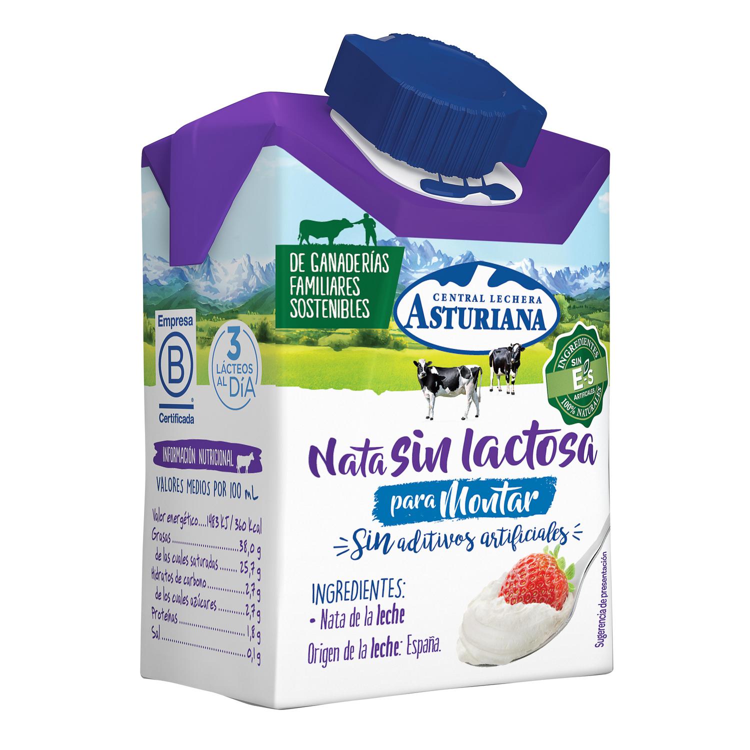 Nata para montar Central Lechera Asturiana sin lactosa 200 ml.