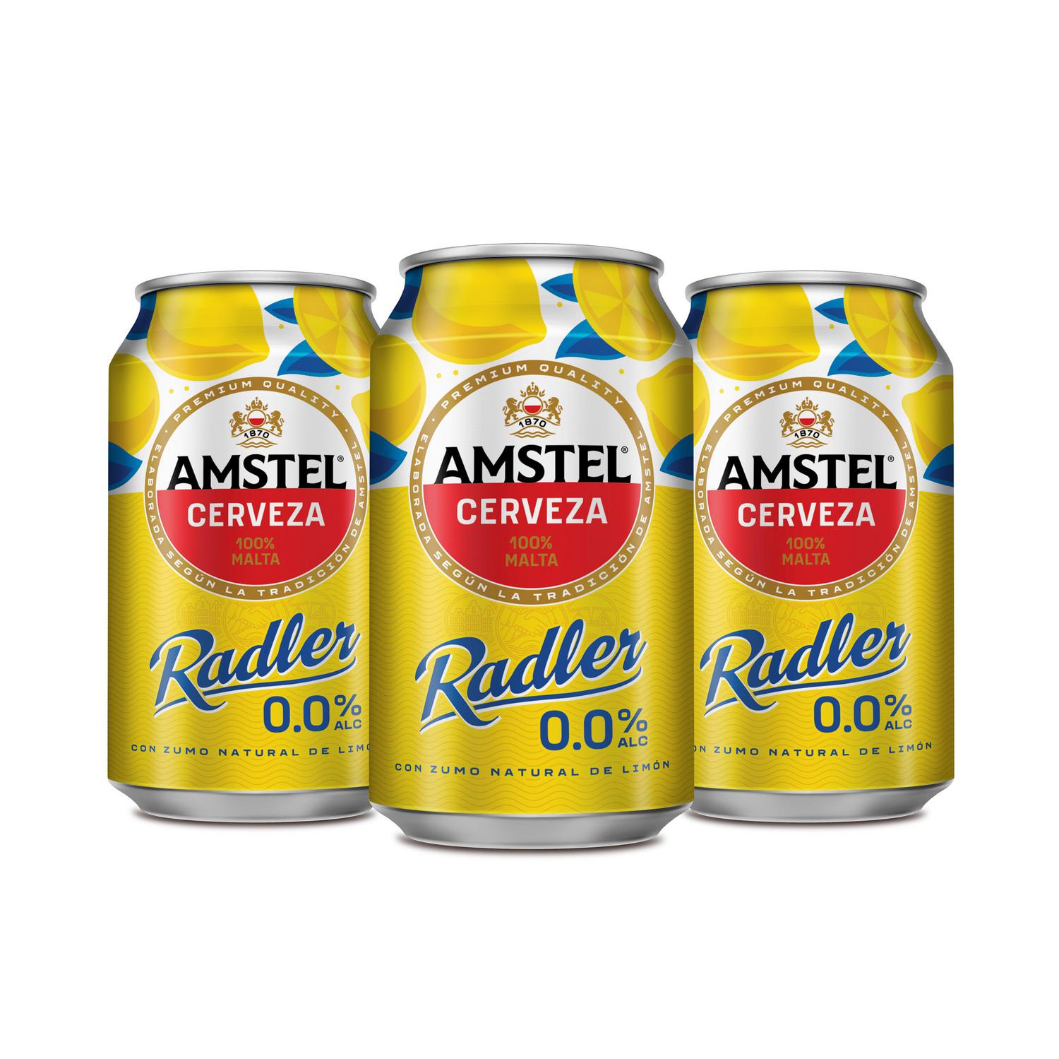 Cerveza Amstel 0,0 radler con zumo natural de limón lata 33 cl.