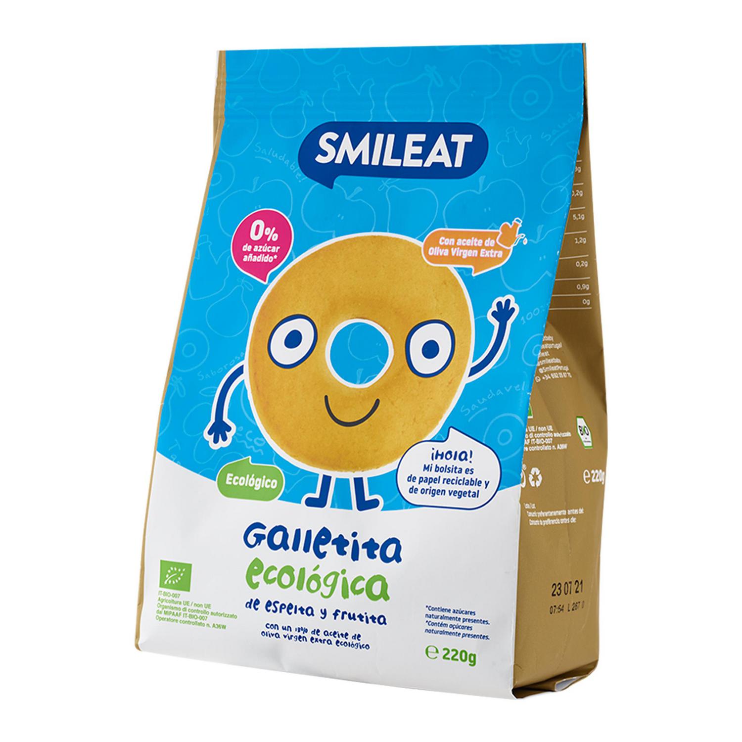 Galleta de espelta y fruta ecológica Smileat sin azúcar añadido 220 g.