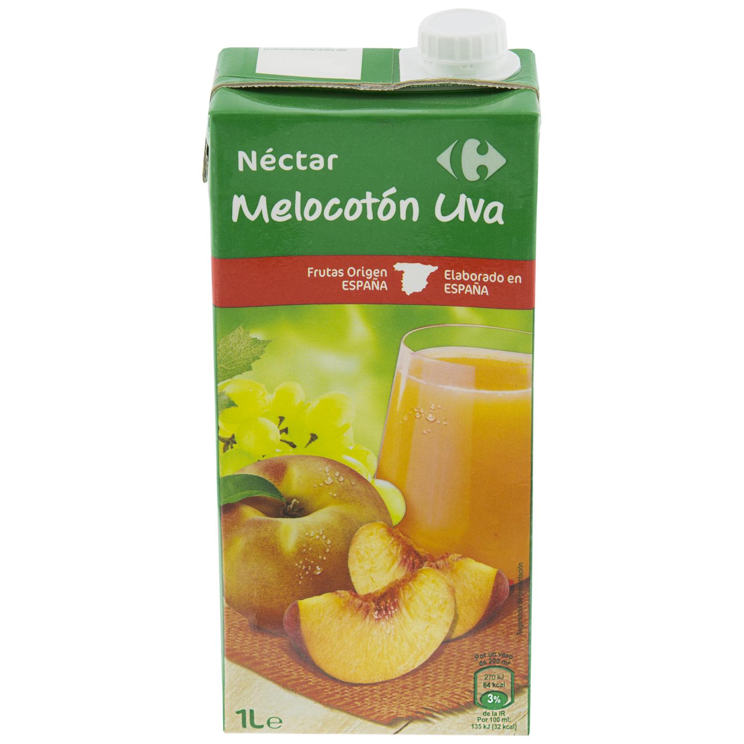 Néctar de melocotón y uva Carrefour Classic brik 1 l.