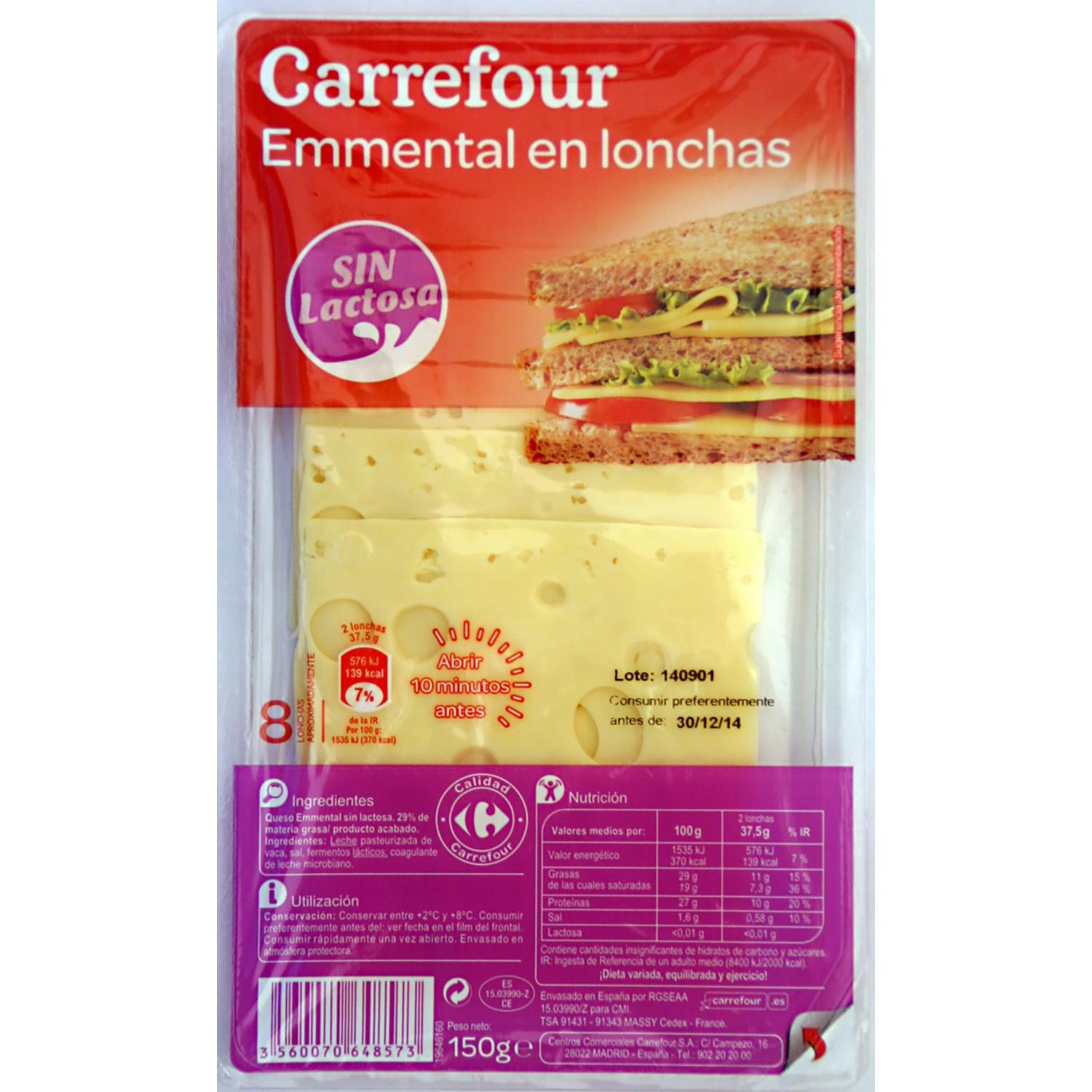 Queso emmental en lonchas Carrefour 150 g.
