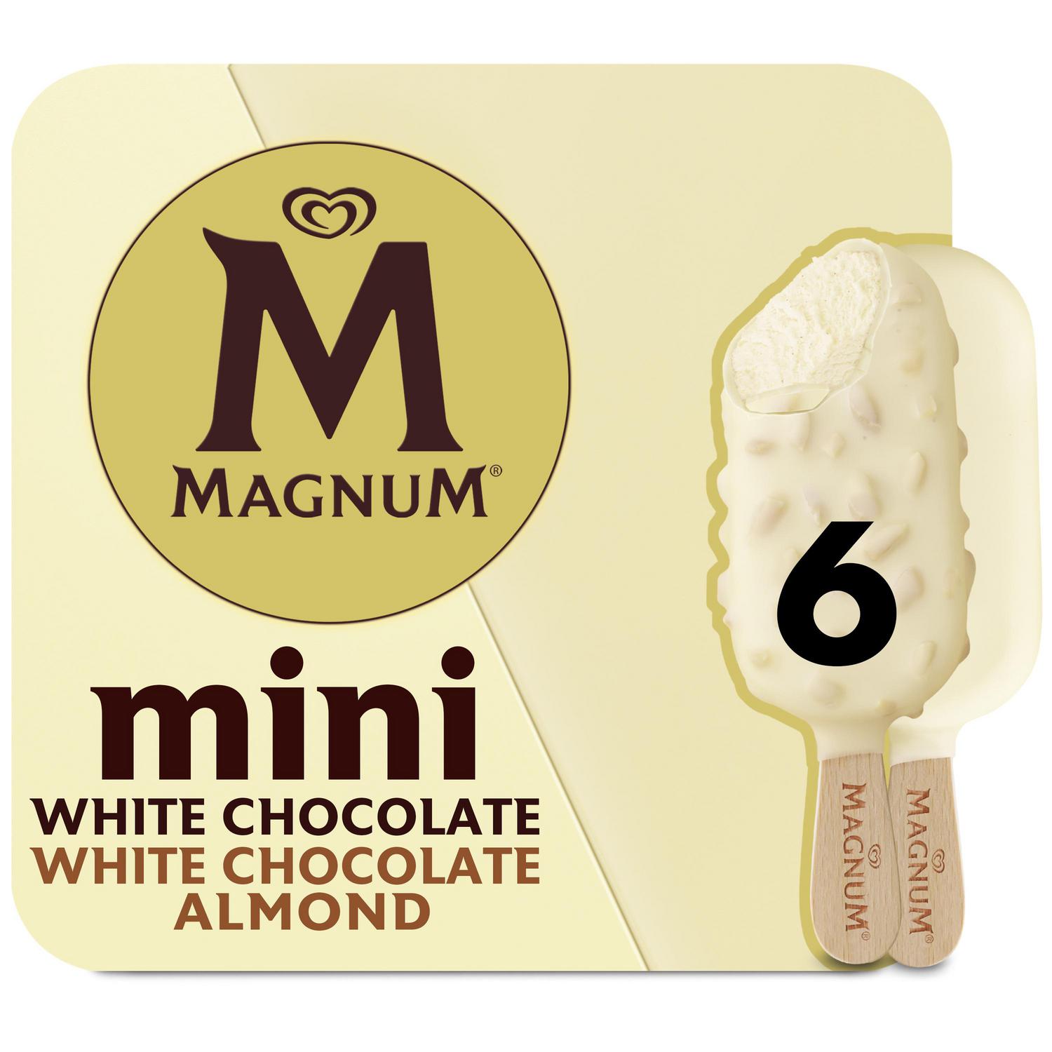 Bombón mini helado de vainilla recubierto con chocolate blanco Almond Magnum sin gluten 6 ud.