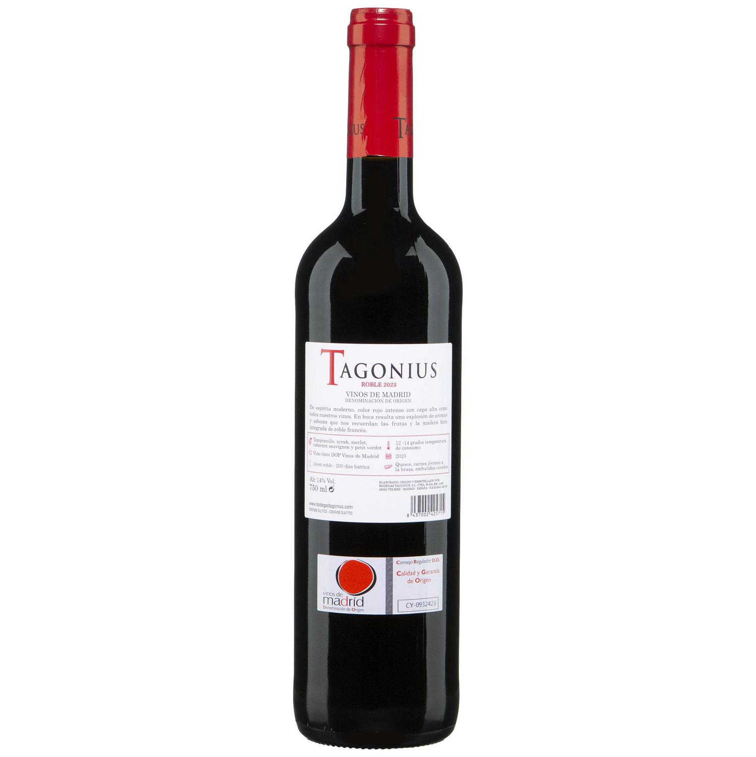 Vino tinto roble Tagonius D.O. Vinos de Madrid 75 cl.