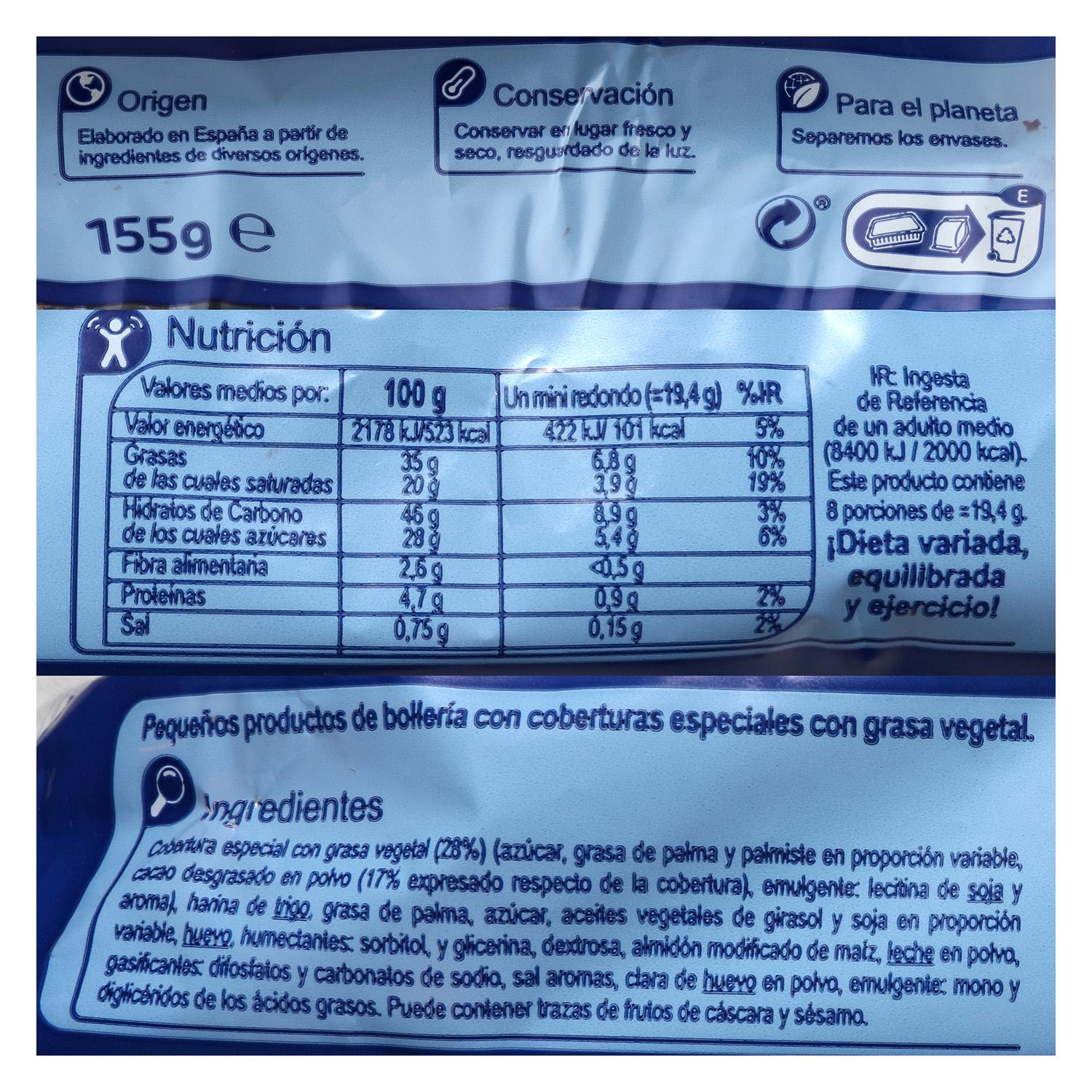 Mini redondos de chocolate Carrefour 155 g.
