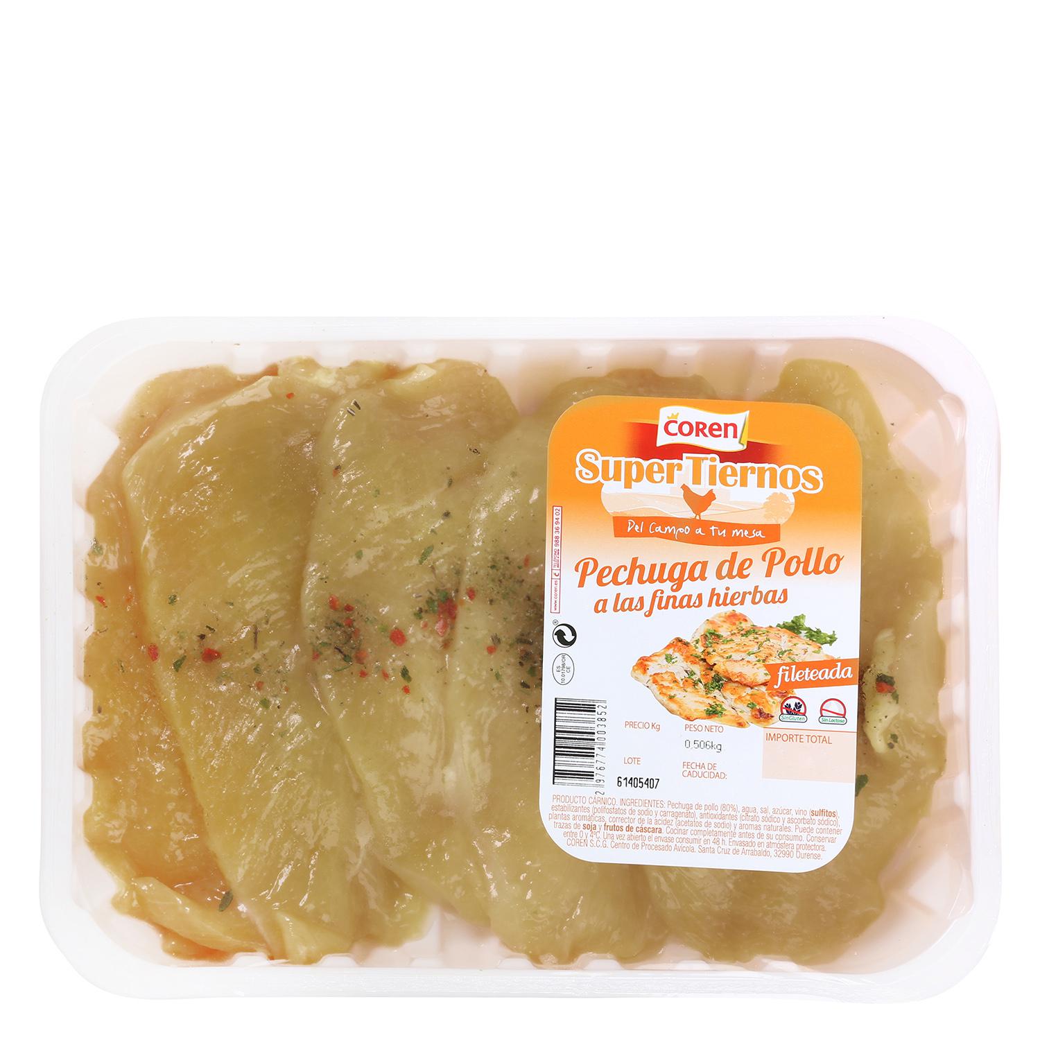 Pechuga de pollo fileteada marinada a las finas hierbas Coren 400 g aprox
