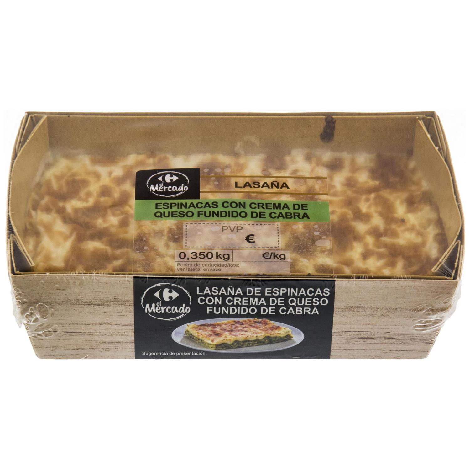 Lasaña de espinacas y crema de queso fundido de cabra El Mercado 350 g