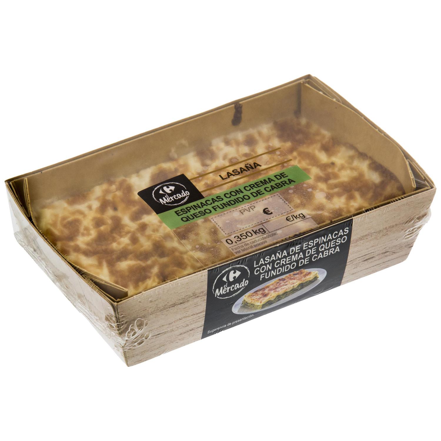 Lasaña de espinacas y crema de queso fundido de cabra El Mercado 350 g