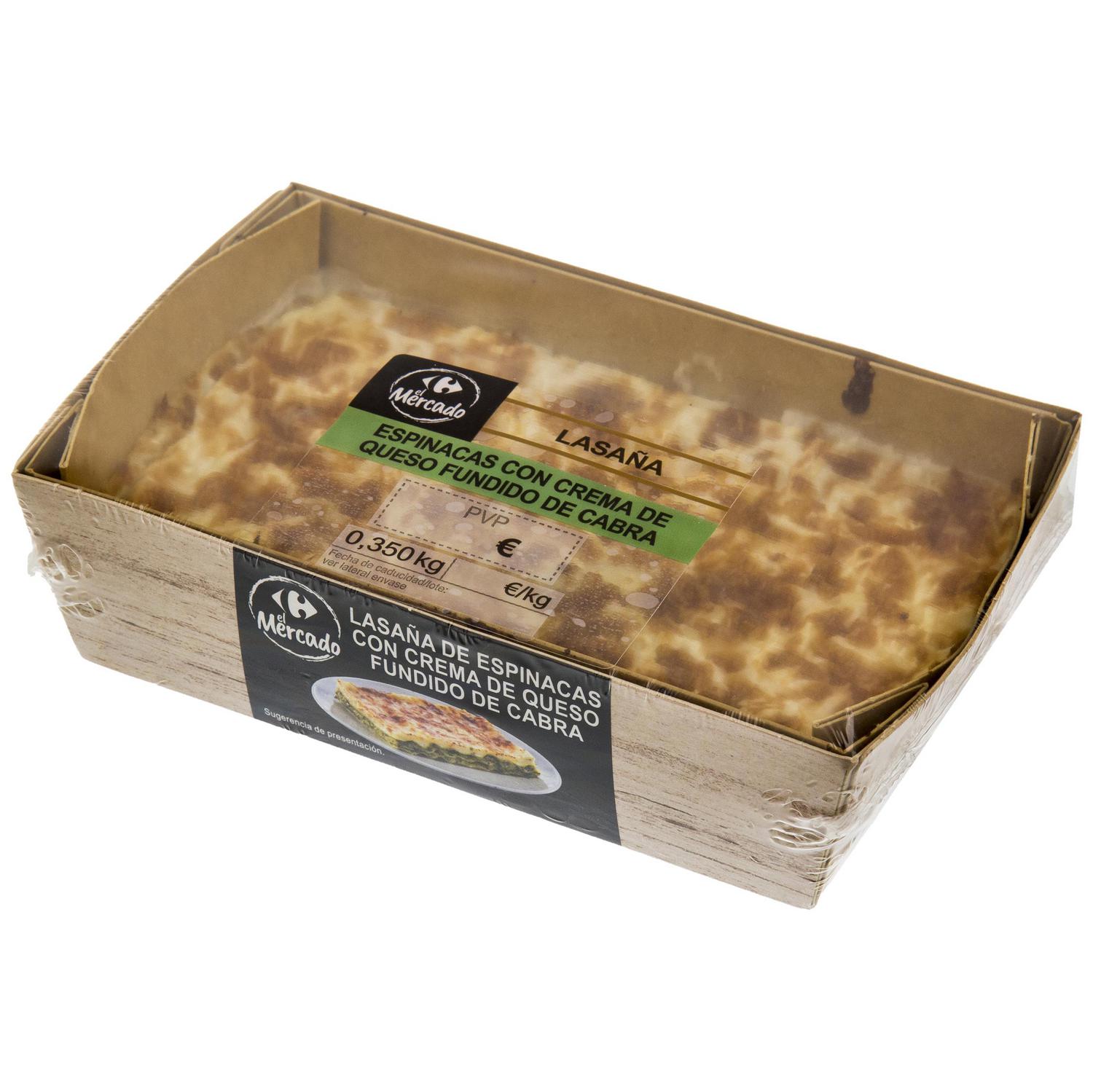 Lasaña de espinacas y crema de queso fundido de cabra El Mercado 350 g