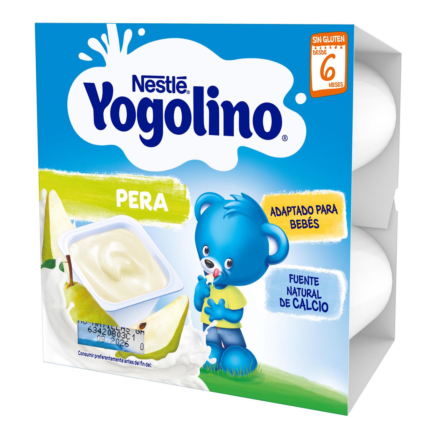 Postre lácteo de pera desde 6 meses Nestlé Yogolino sin gluten pack de 4 unidades de 100 g.