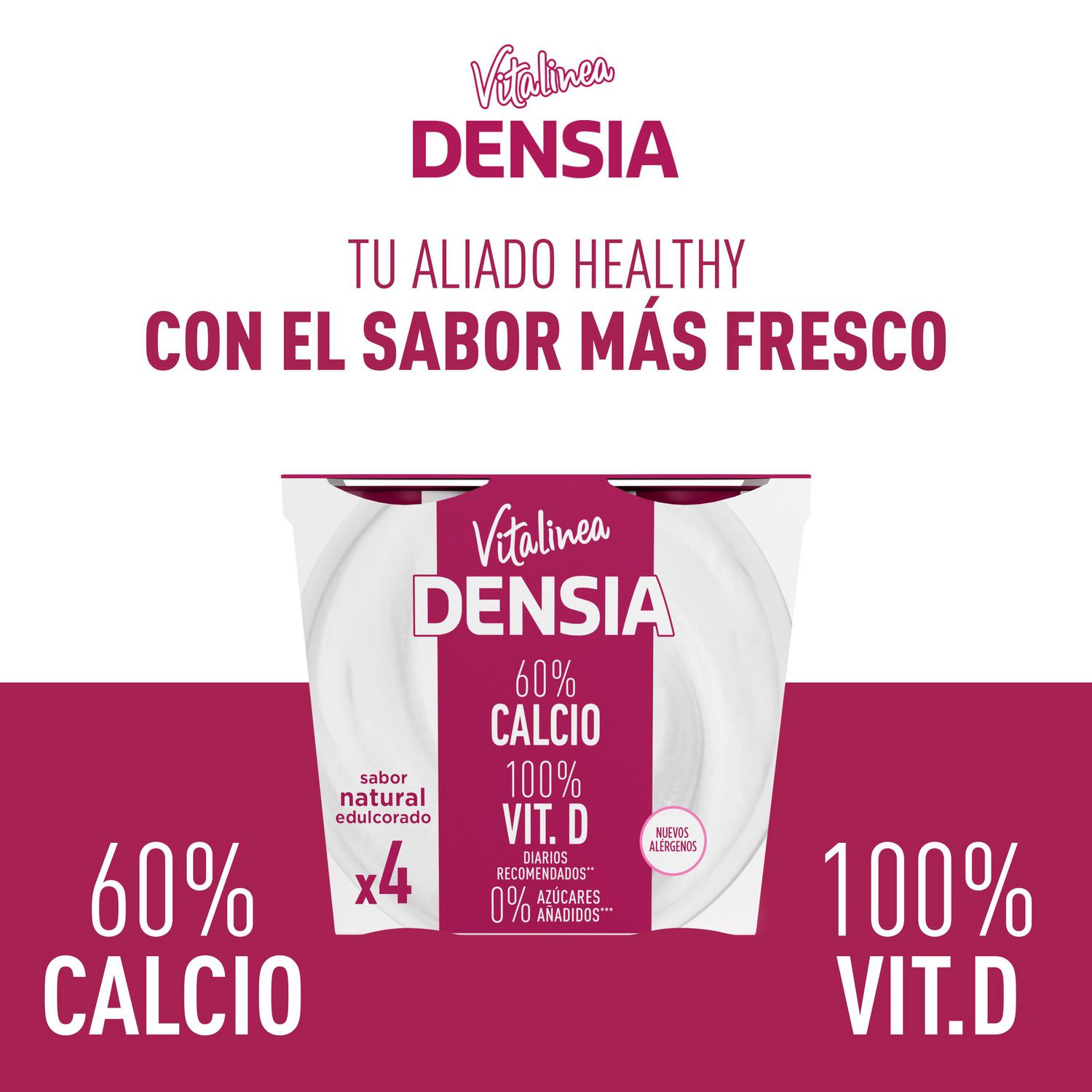 Leche fermentada desnatada edulcorado natural Danone Vitalinea Densia pack de 4 unidades de 120 g.