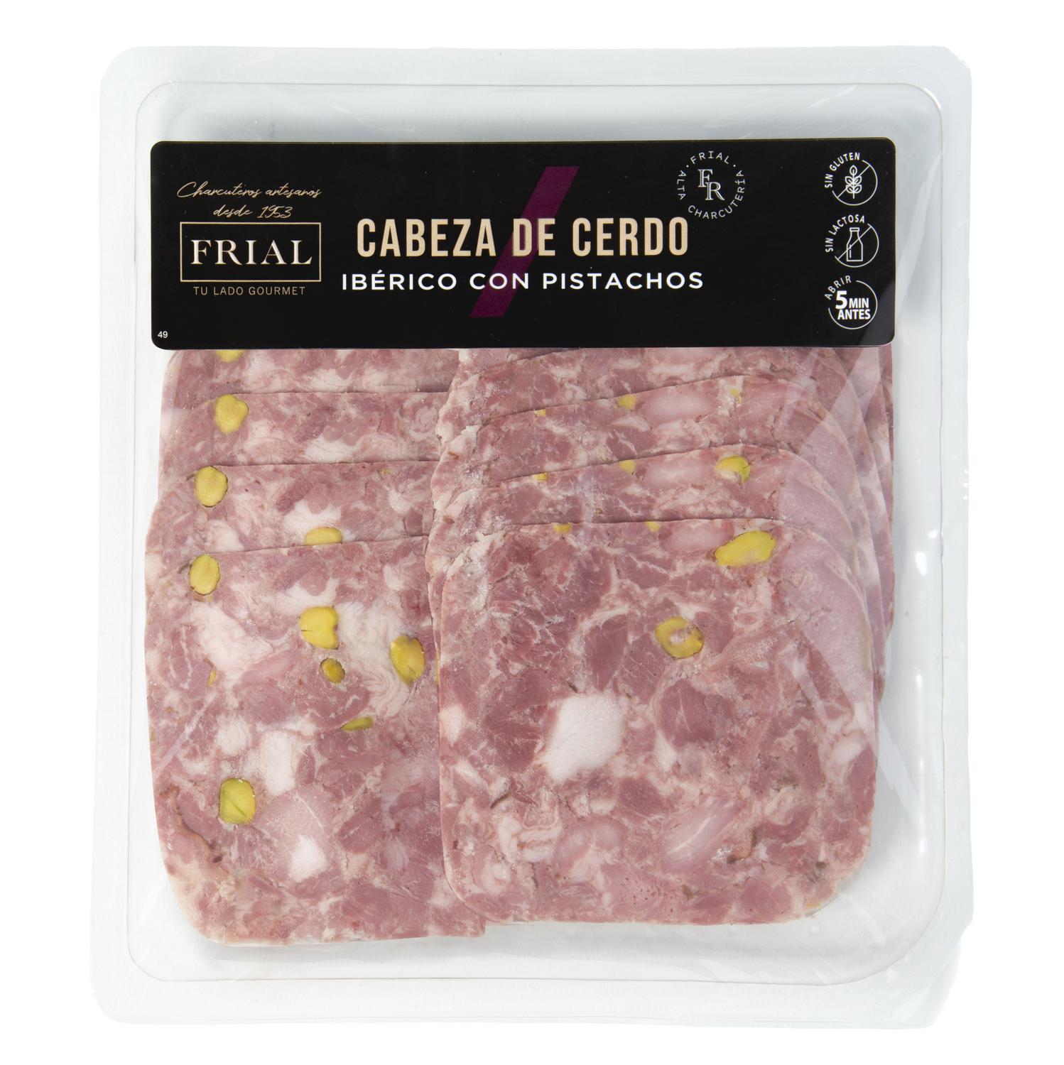 Cabeza de cerdo ibérico con pistachos en lonchas sin gluten y sin lactosa 180 g