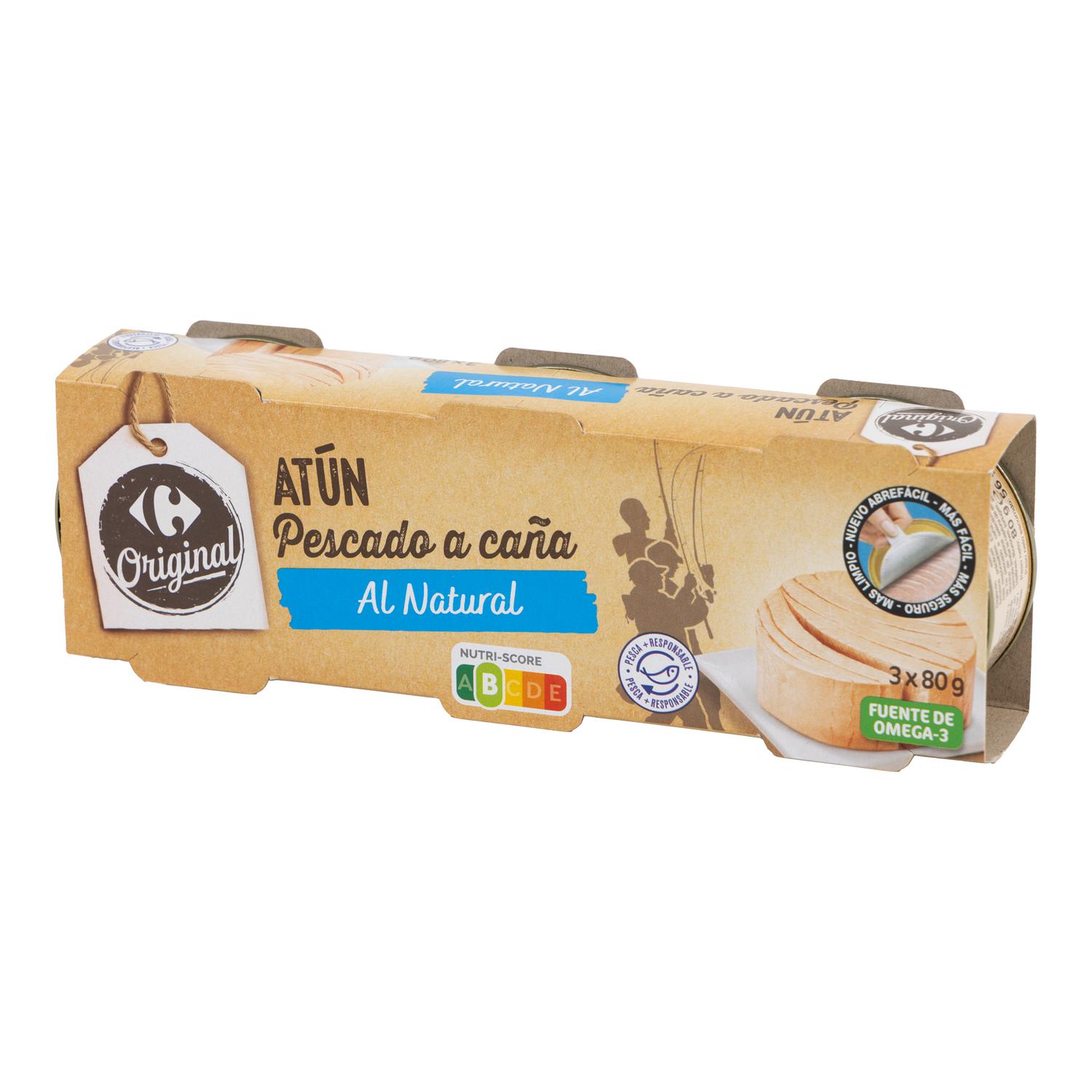 Atún al natural Carrefour pack de 3 latas de 52 g.