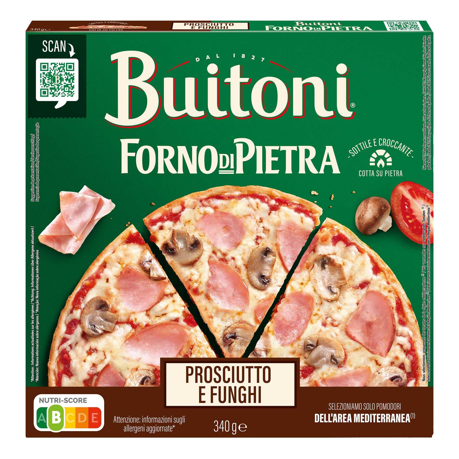Pizza de jamón y champiñones fina y crujiente Forno Di Pietra Buitoni 340 g.