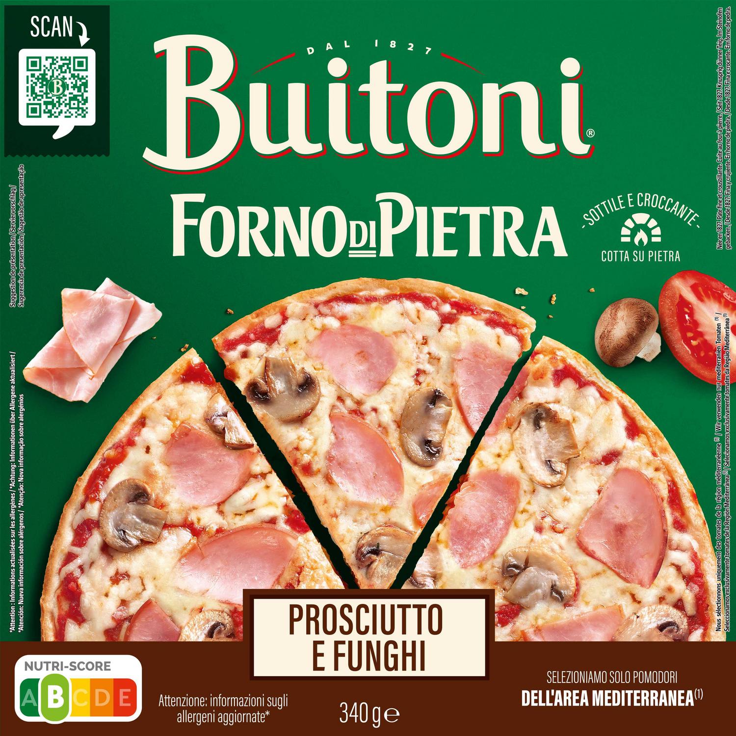 Pizza de jamón y champiñones fina y crujiente Forno Di Pietra Buitoni 340 g.
