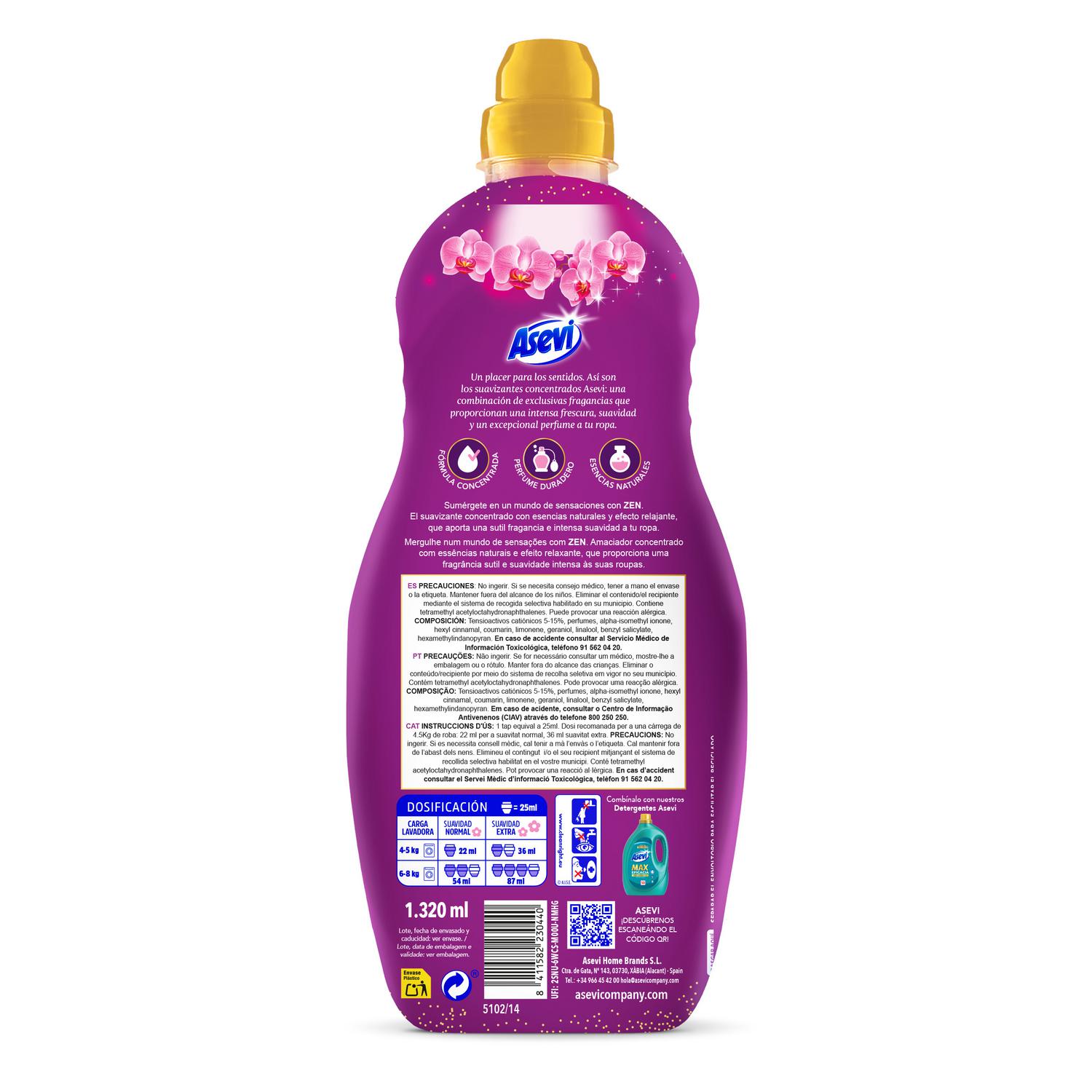 Suavizante concentrado zen Sensations Asevi 60 lavados.