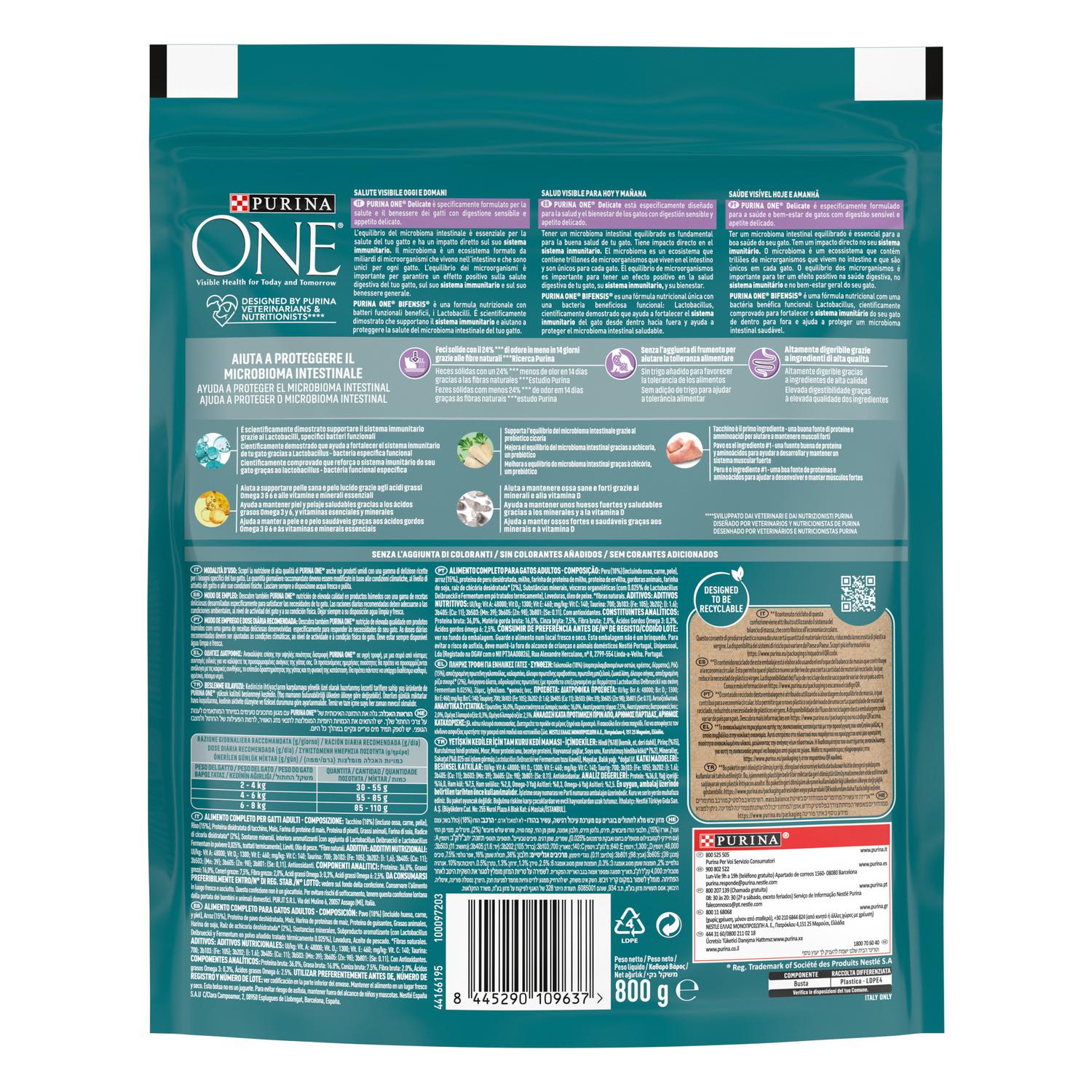 Pienso de pavo para gatos Delicate One Delicate Purina One  800 g