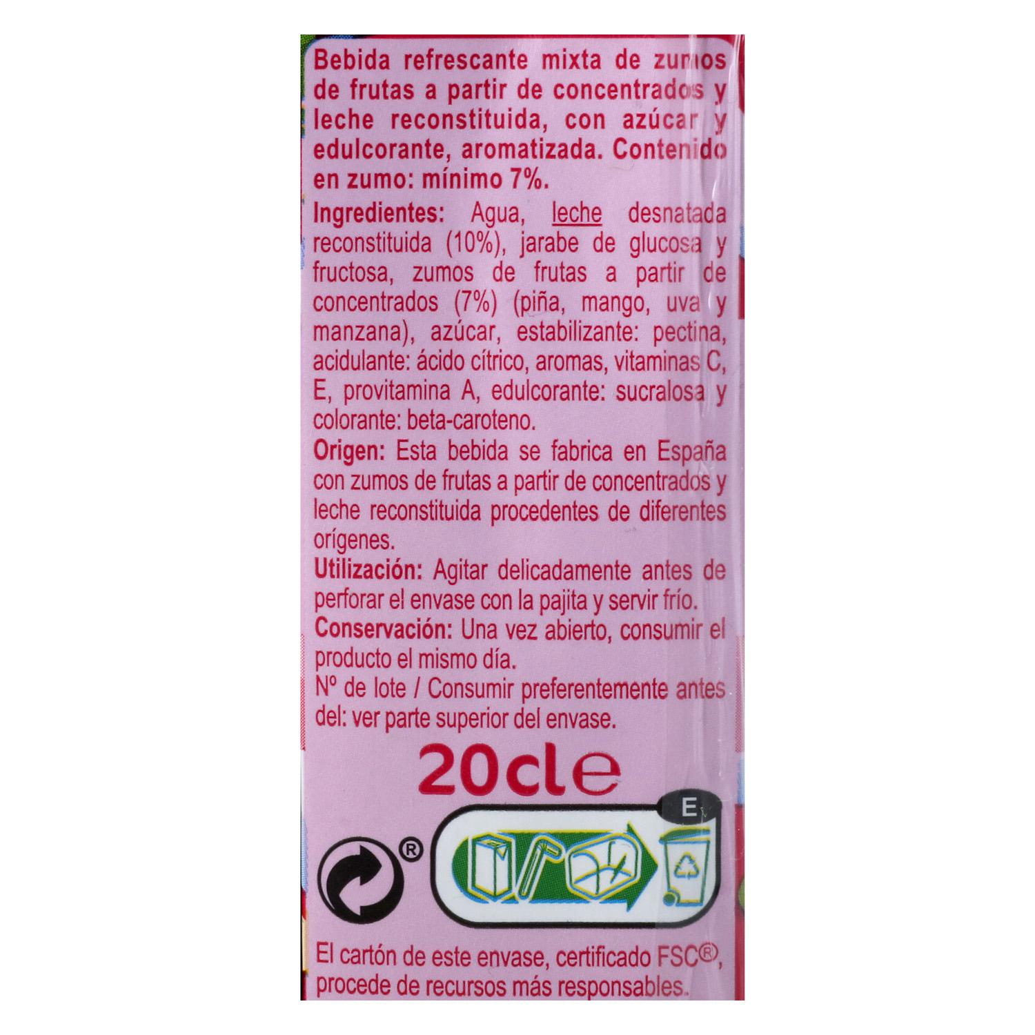 Zumo de fruta y leche Carrefour Tropical pack de 6 briks de 20 cl.