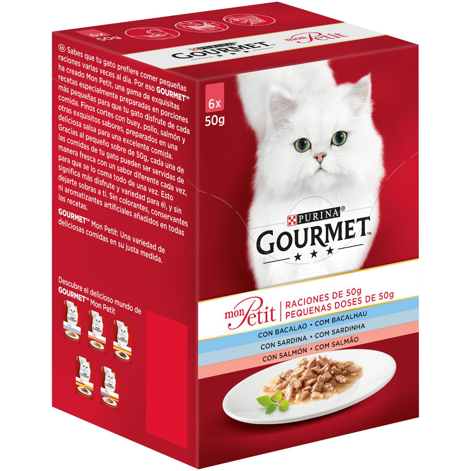 Comida húmeda selección de pescados para gato adulto Gourmet Mon Petit 6x50 g.