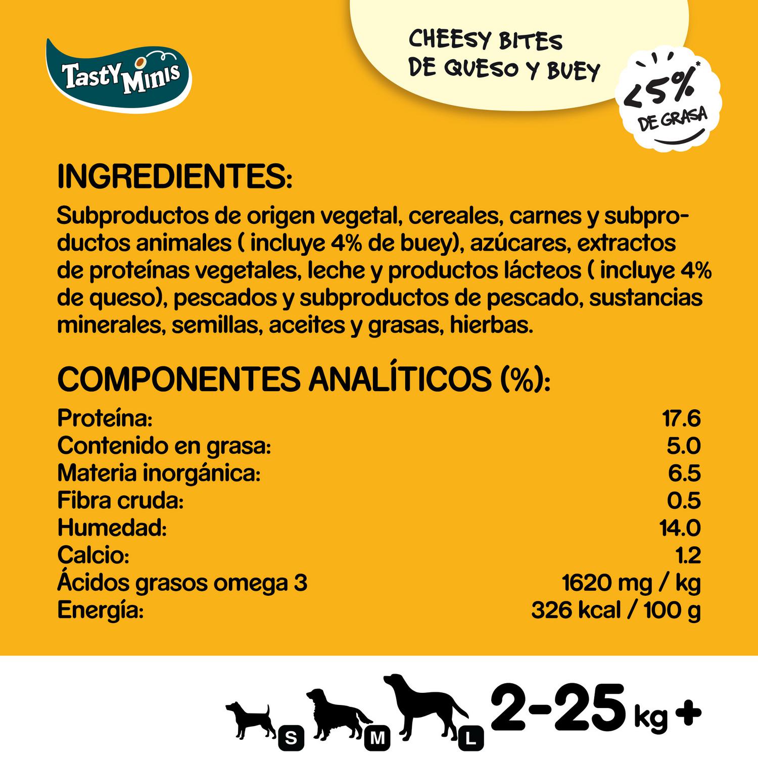 Snack de vacuno y queso para perro Pedigree Tasty Mini 140 g.