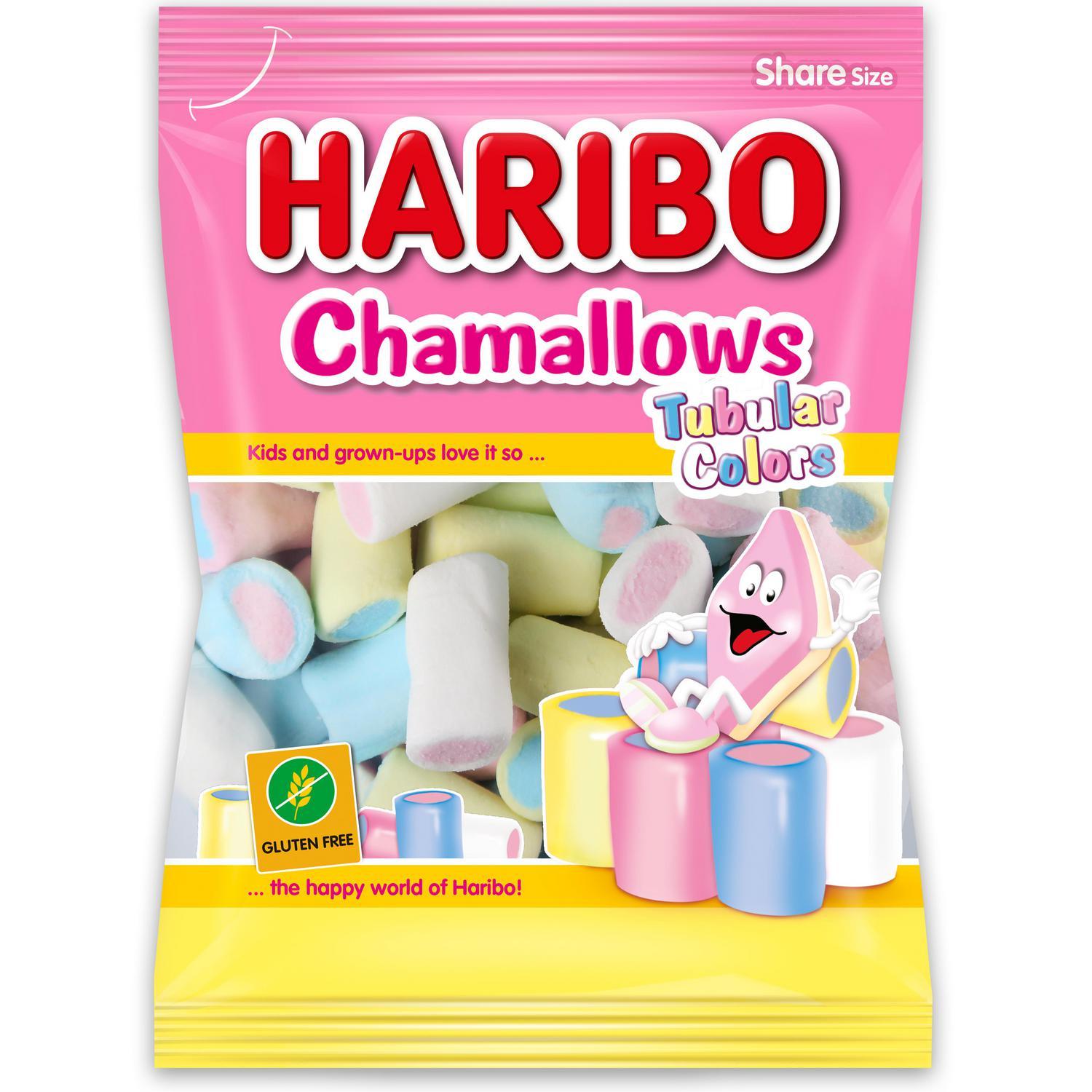 Espumas dulces Haribo Chamallows Tubular Colors sin gluten 250 g.