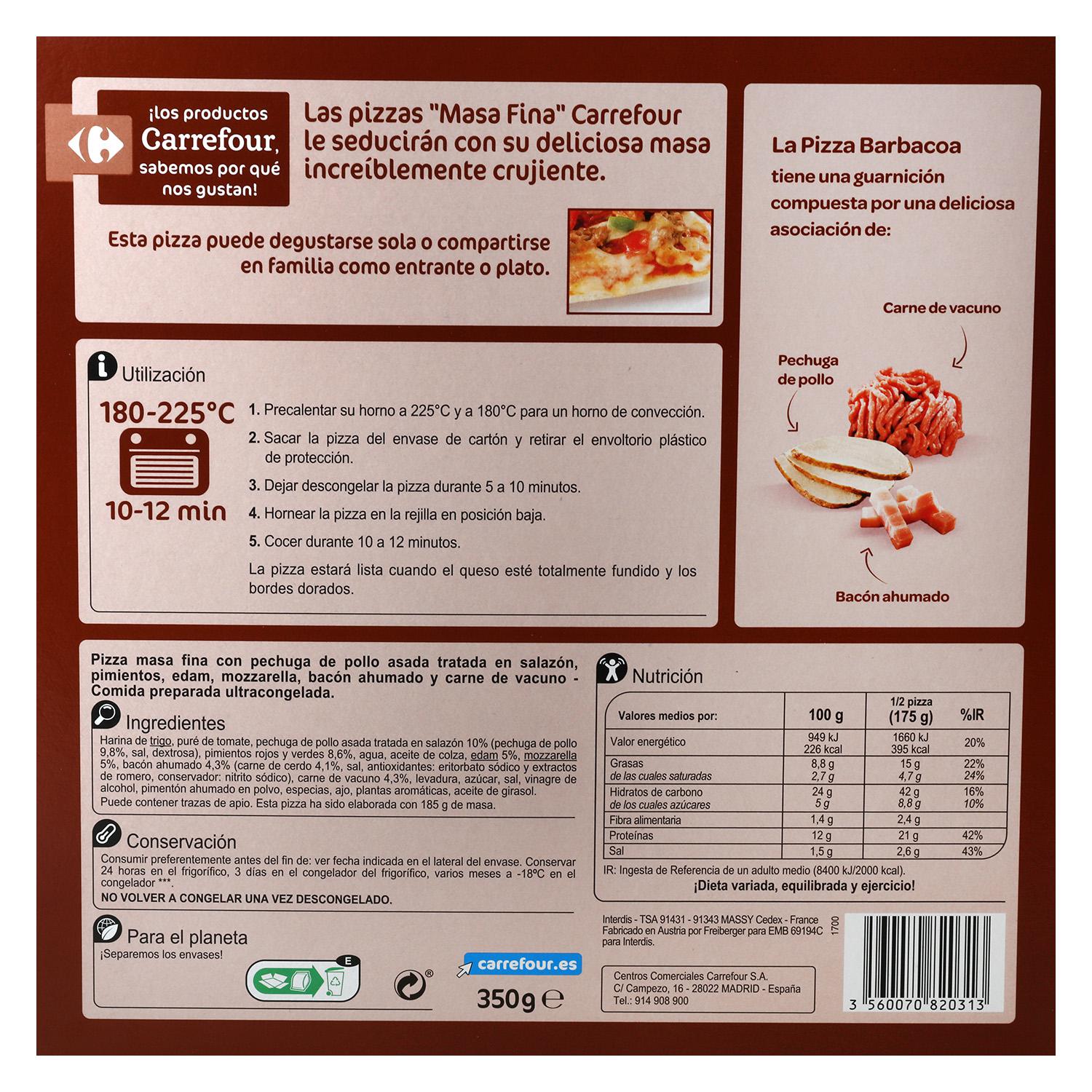 Pizza barbacoa Carrefour 350 g.