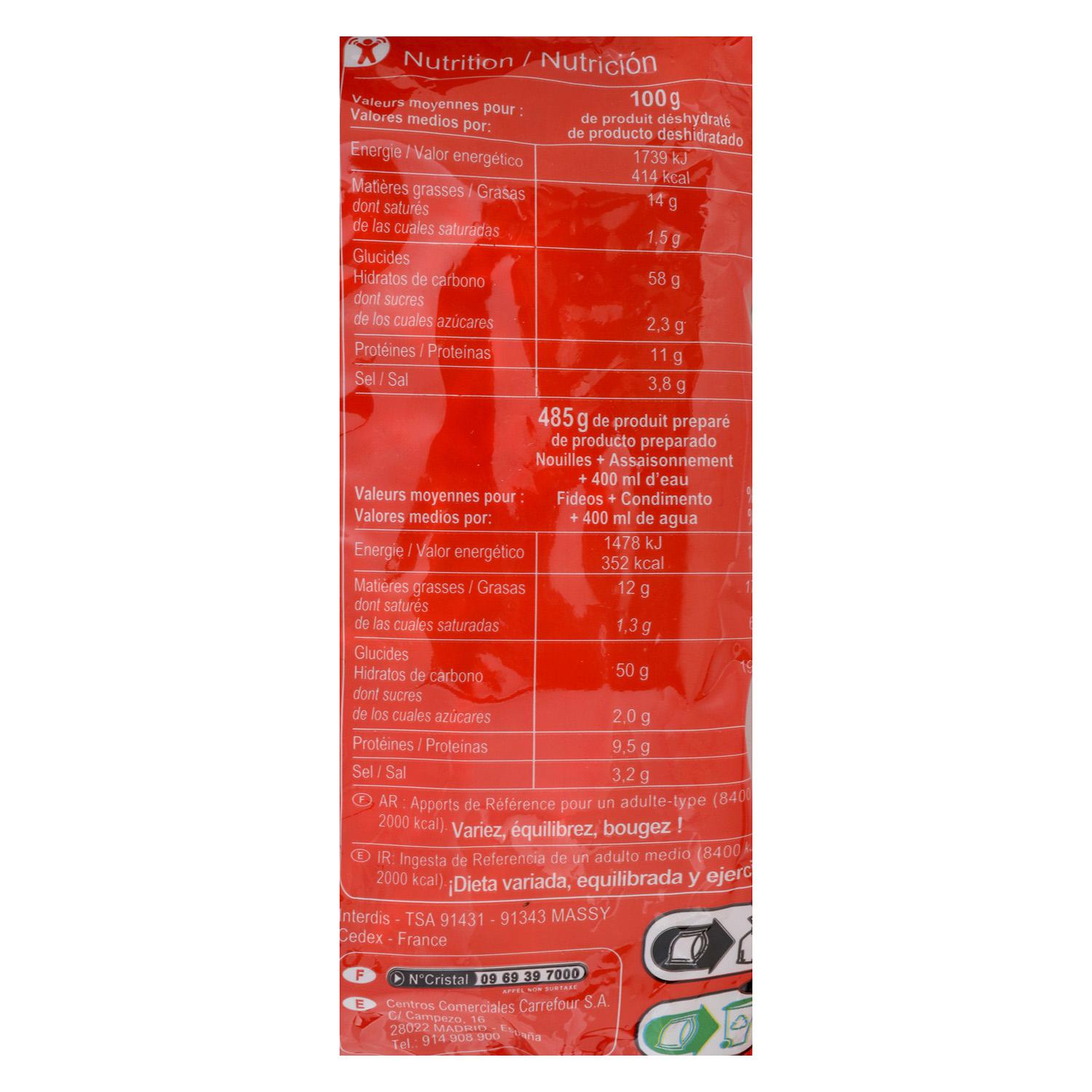 Noodles sabor verduras Carrefour 85 g.