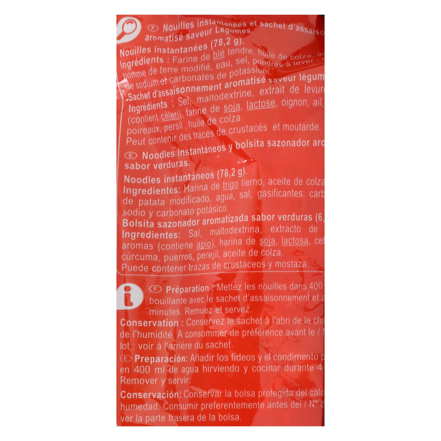 Noodles sabor verduras Carrefour 85 g.