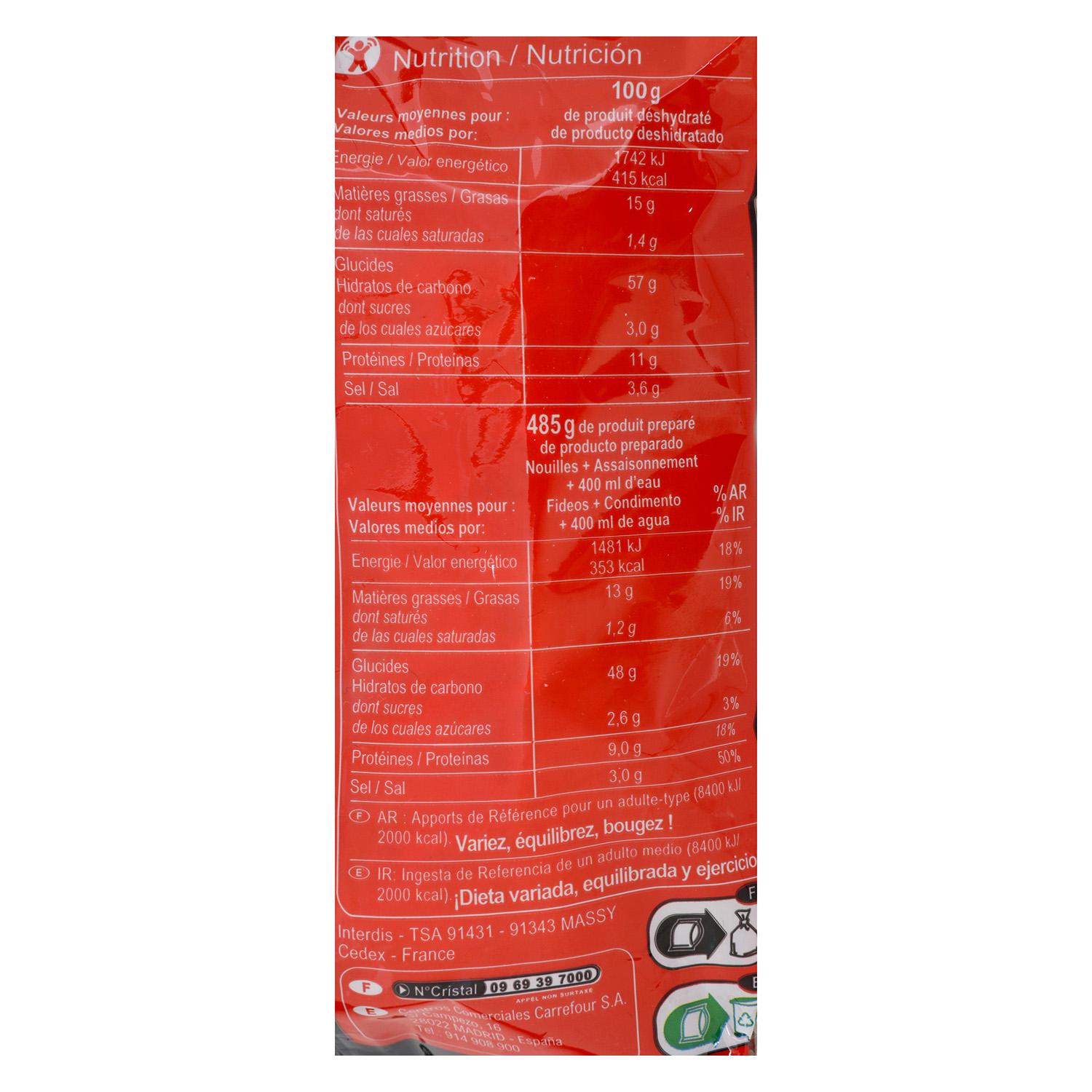 Noodles sabor curry Carrefour 85 g.