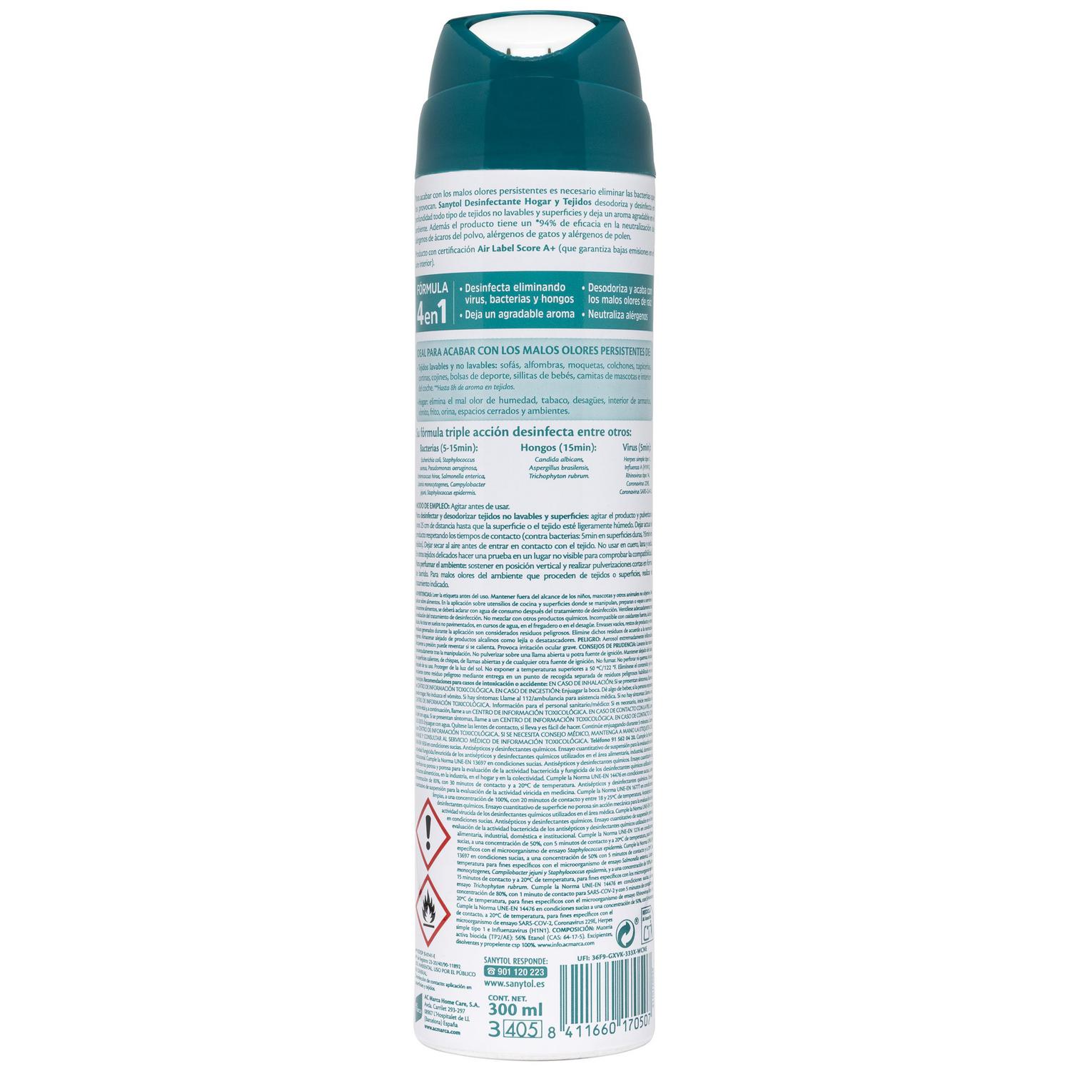 Desinfectante en spray hogar y tejidos Sanytol 300 ml.