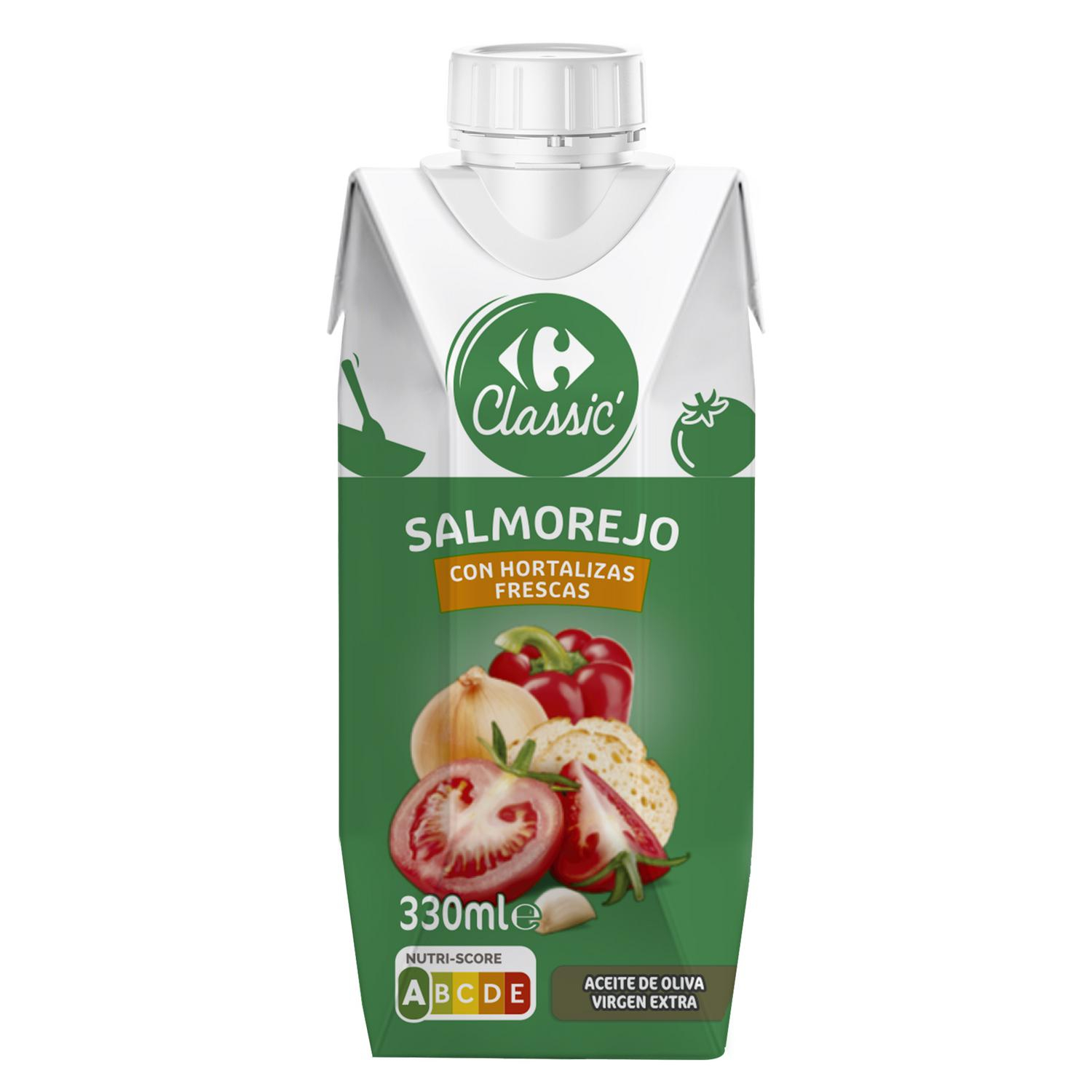 Salmorejo con aceite de oliva virgen extra Carrefour Classic pack de 3 unidades de 330 ml.